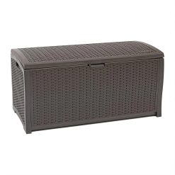 Special 99 Gallon Wicker Horizontal Outdoor Deck Box with Hinged Lid, Water-Resistant Storage Solution for Patio
