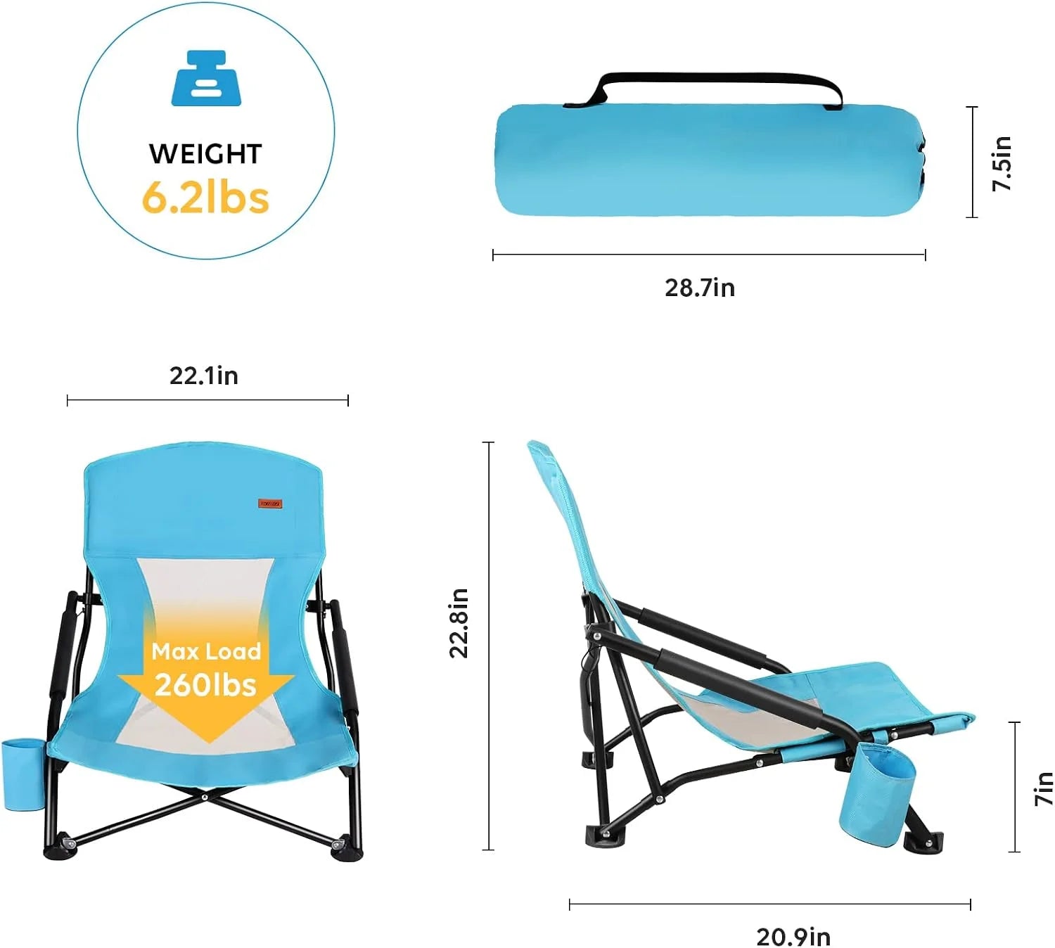Special Low Beach Chair for Adults 2 Pack, Low Profile Folding with Cup Holder & Carry Bag, Heavy Duty Chair for Outdoor - Image 3