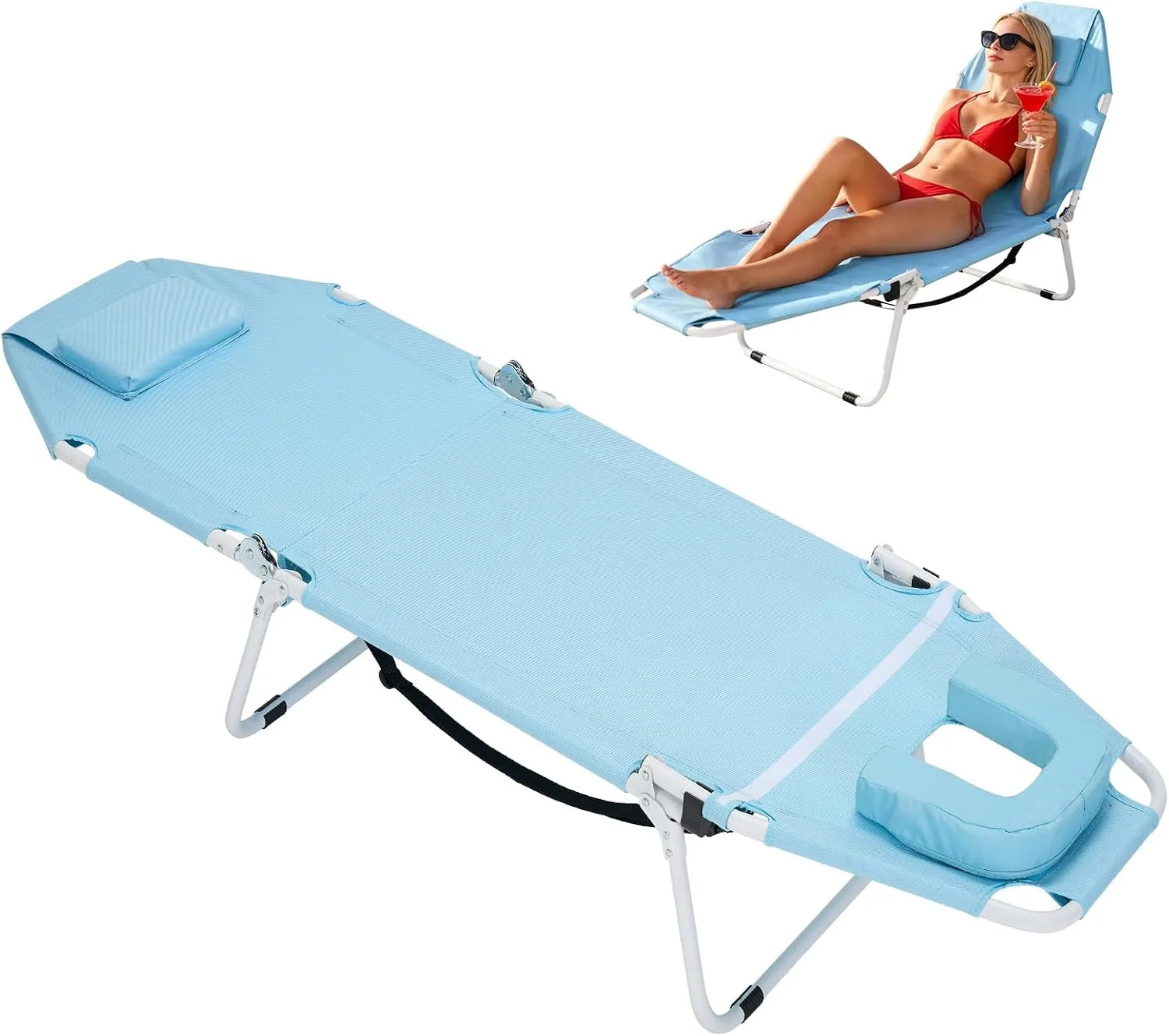 Special Heavy Duty Tanning Chair, Outdoor 5-Position Folding Chaise Lounge Chair with Pad, Portable Beach Lounge Chair - Image 16