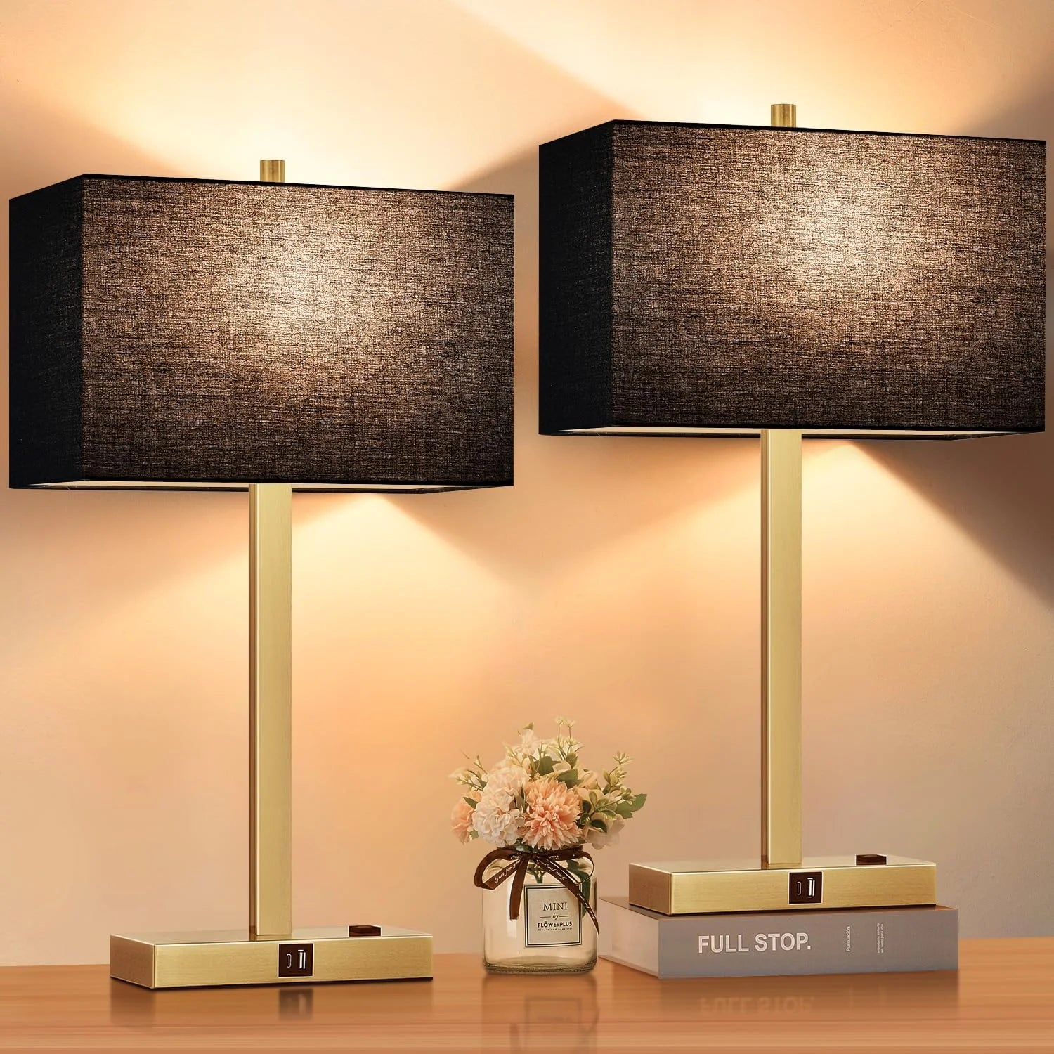 Special Touch Bedside lamps with 2 USB & AC Outlets, Dimmable, Bulb Included - Image 4