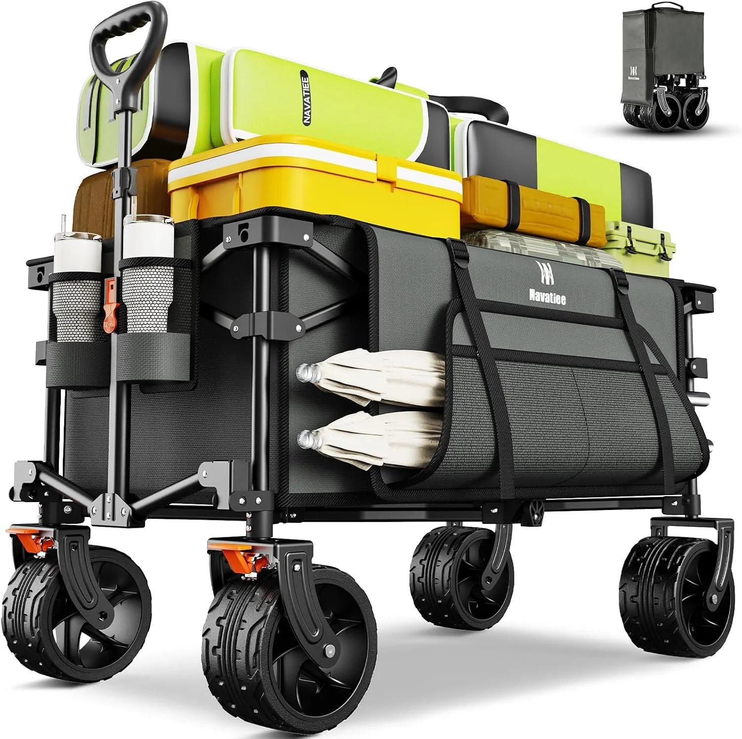 Special 330Lbs Collapsible Folding Wagon, Beach Wagon Cart Heavy Duty Foldable with Big Wheels - Image 6