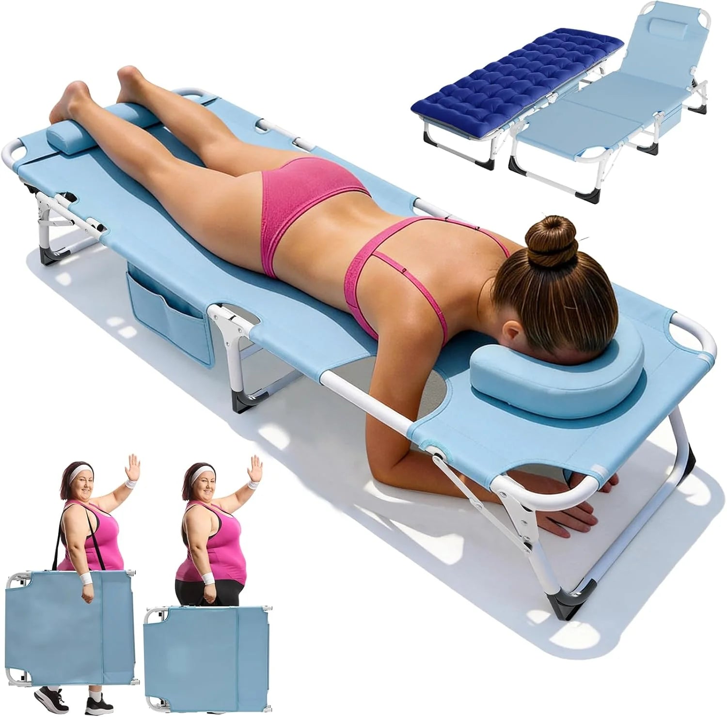 Special Heavy Duty Tanning Chair, Outdoor 5-Position Folding Chaise Lounge Chair with Pad, Portable Beach Lounge Chair - Image 3