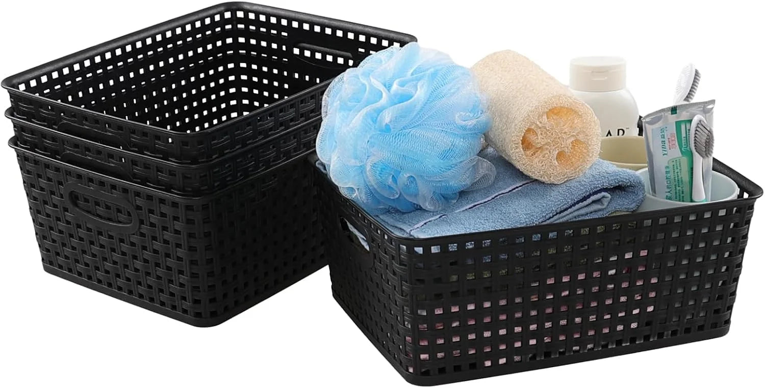 Special Weave Storage Baskets, Plastic Shelf Basket Bins, Black, 4 Packs - Image 2