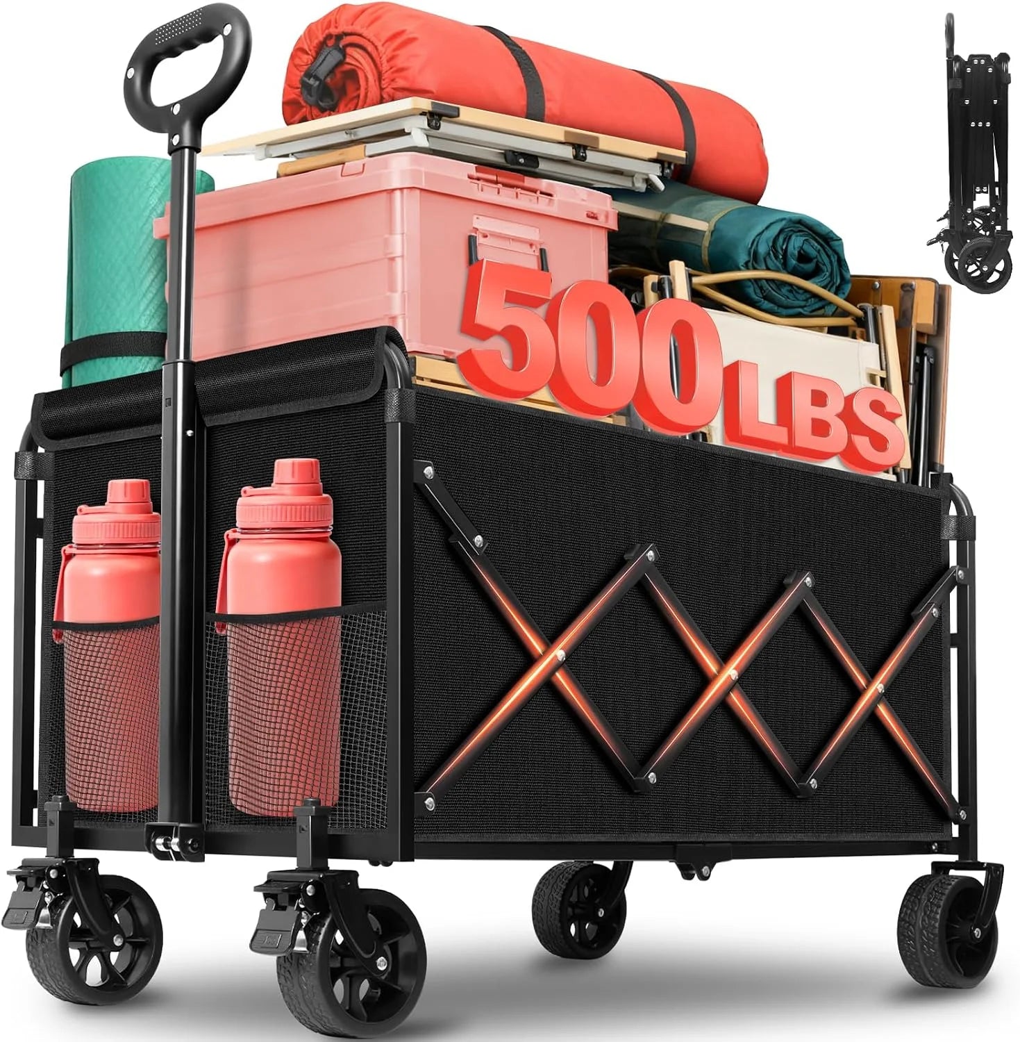 Special Wagons Carts Foldable " 280Lbs Collapsible Wagon Cart with Wheels Portable " Folding Wagon Lightweight for Camping - Image 3