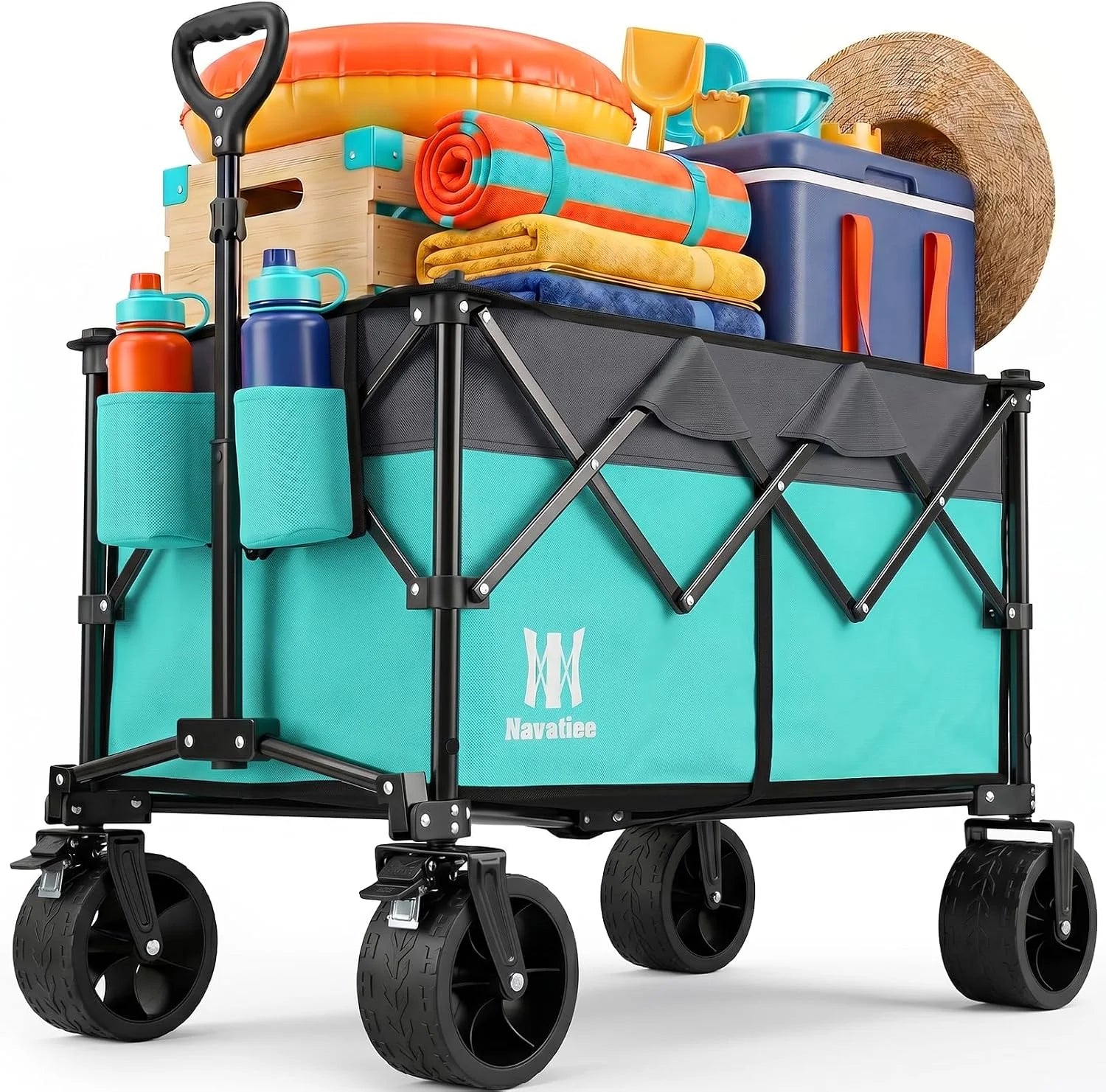 Special 330Lbs Collapsible Folding Wagon, Beach Wagon Cart Heavy Duty Foldable with Big Wheels - Image 7