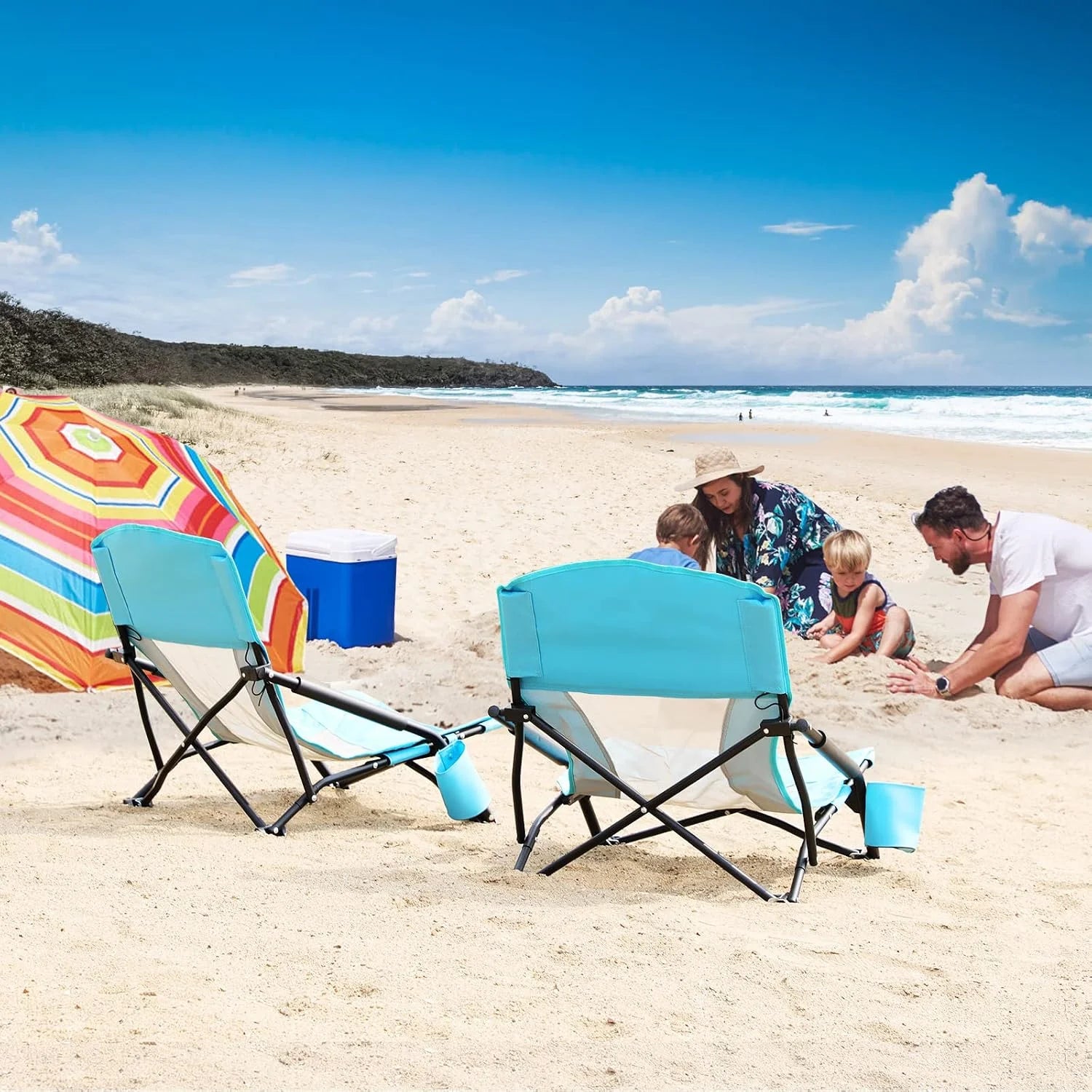 Special Low Beach Chair for Adults 2 Pack, Low Profile Folding with Cup Holder & Carry Bag, Heavy Duty Chair for Outdoor - Image 2
