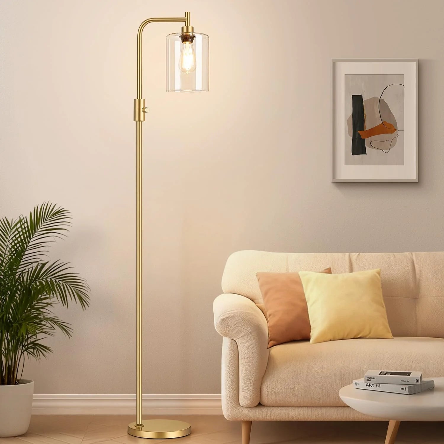 Special Dimmable Floor Lamp for Living Room with Clear Glass Lampshade, Bulb Included, 900LM, Arc Standing Tall Lamp for Bedroom - Image 4