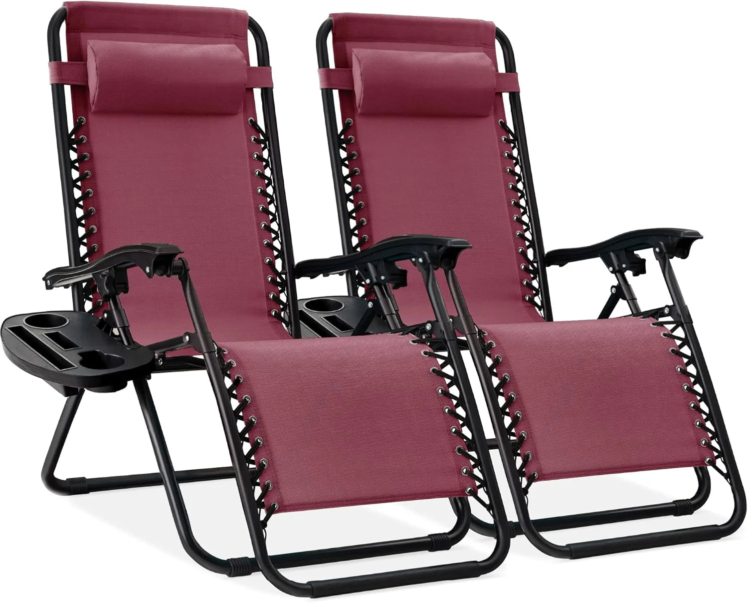 Special Choice Products Set of 2 Adjustable Steel Mesh Zero Gravity Lounge Chair Recliners w/Pillows and Cup Holder Trays - Image 42