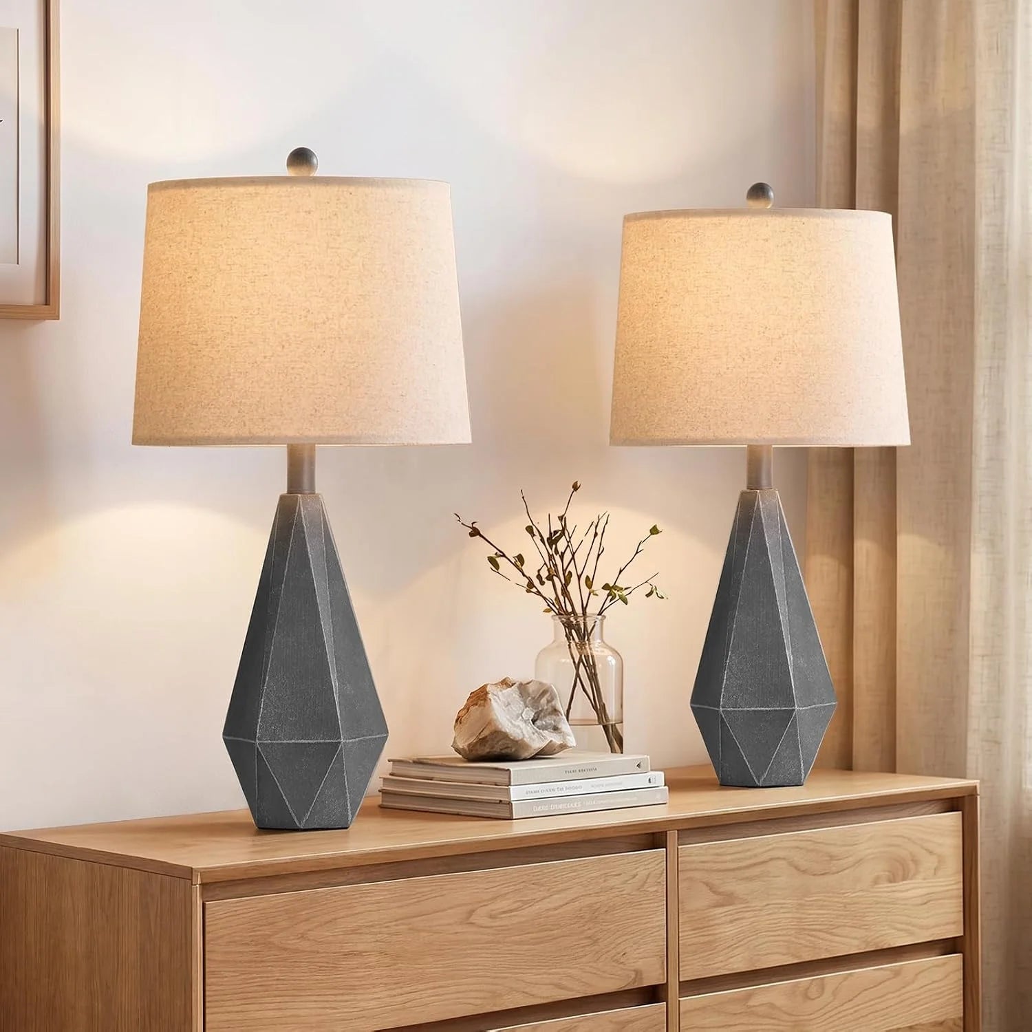 Special PoKat 20.25" Retro Farmhouse Table Lamp Set of 2, Living Room & Bedroom Rustic Linen Bedside Nightstand Lamps for Kids - Image 11