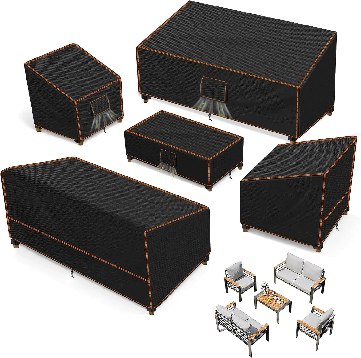 Special Furniture Set Covers for Outdoor Waterproof 5 Piece, XX-Large, Black - Image 2