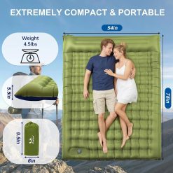 Alternative view of Special Pretyw Double Sleeping Pad for Camping, 5.5 Ultra-Thick Camping Mattress with Pillow, Built-in Foot Pump
