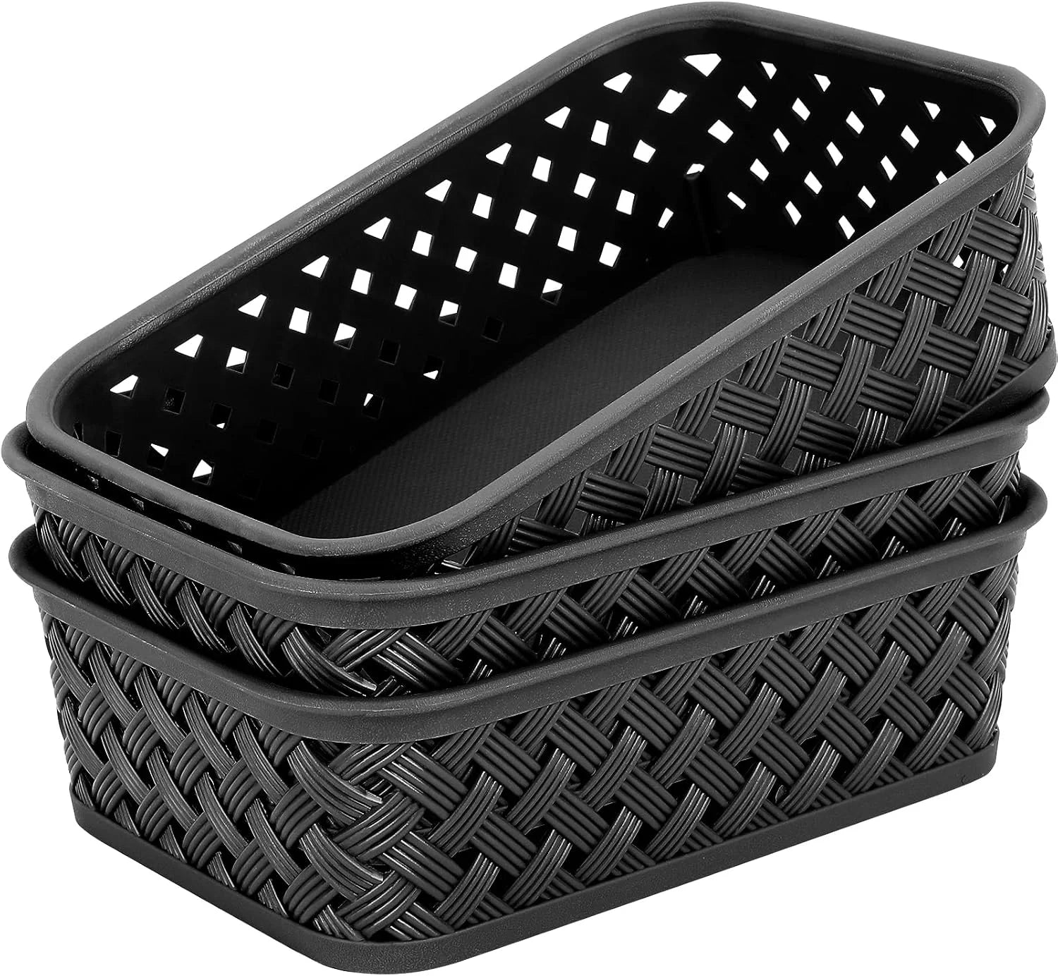 Special 3 Pack Plastic Storage Baskets, Medium, White, Durable Woven Plastic with Built-In Handles - Image 6