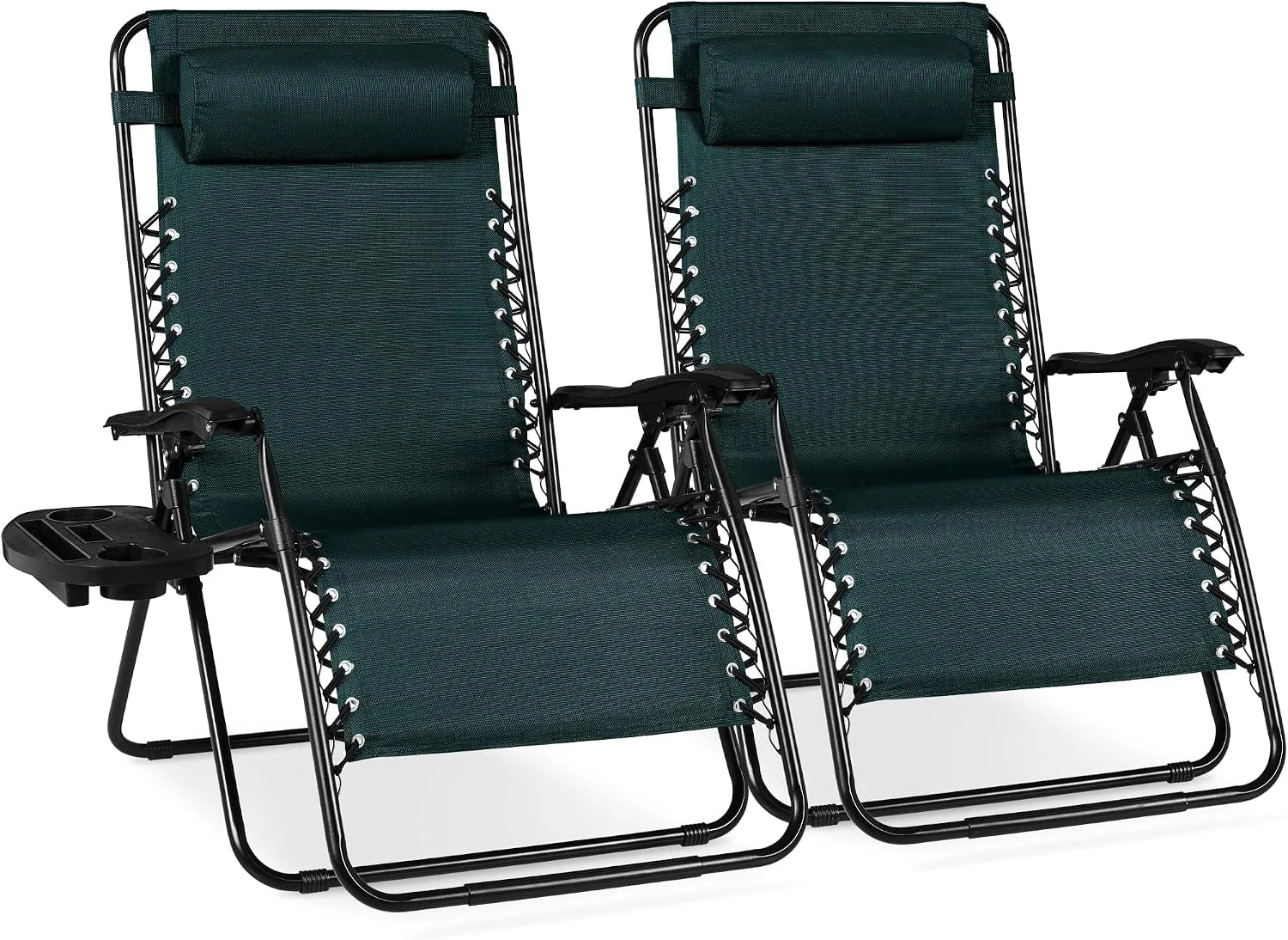 Special Choice Products Set of 2 Adjustable Steel Mesh Zero Gravity Lounge Chair Recliners w/Pillows and Cup Holder Trays - Image 8