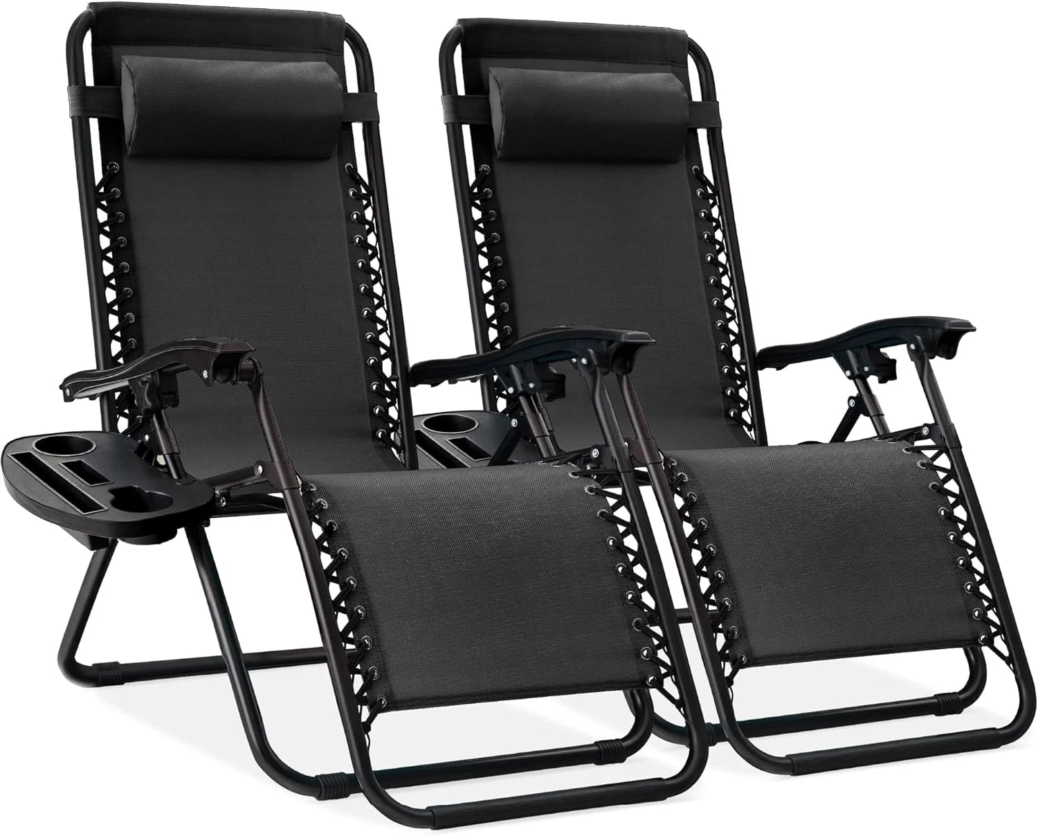 Special Choice Products Set of 2 Adjustable Steel Mesh Zero Gravity Lounge Chair Recliners w/Pillows and Cup Holder Trays - Image 30