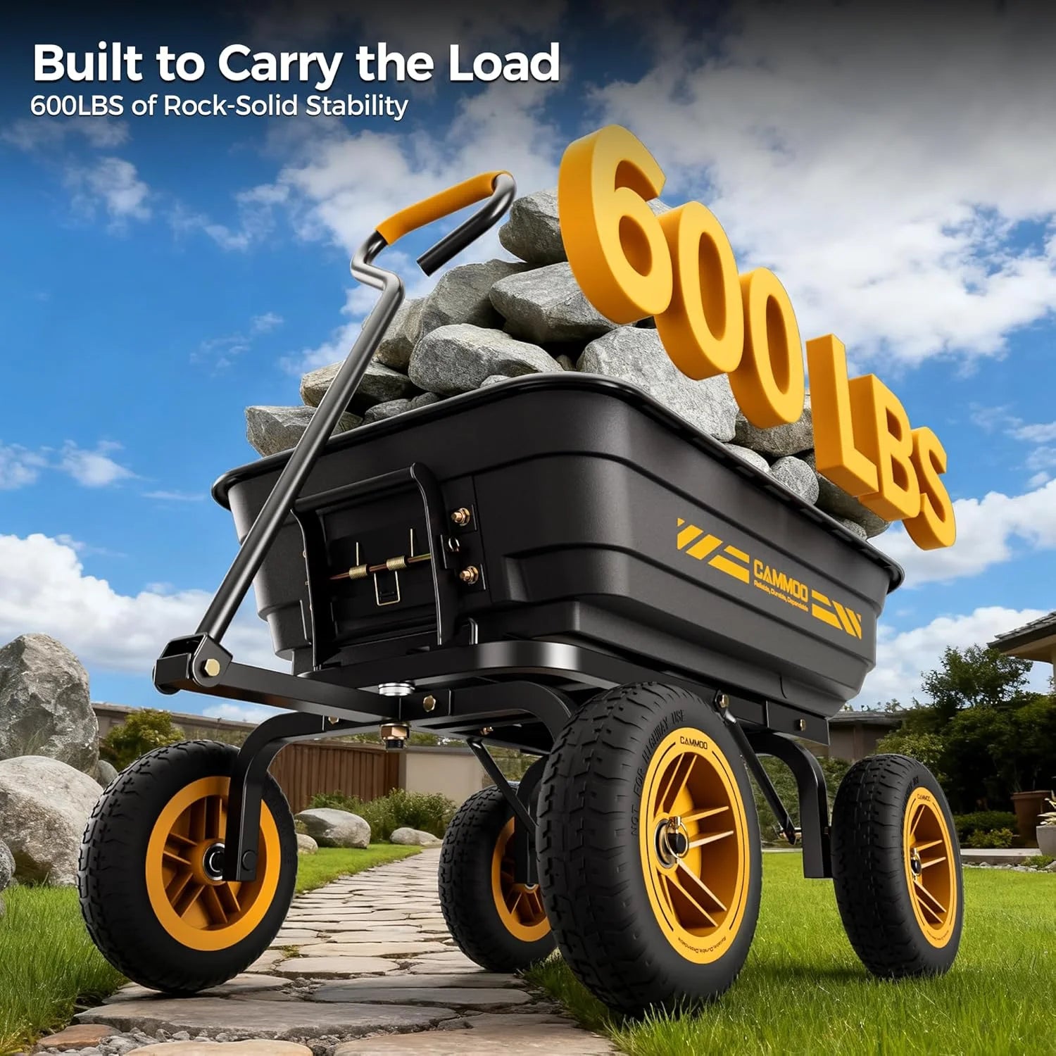 Special 10-in NO-FLAT TIRES 600lb Heavy-Duty Garden Dump Cart 4 Cu.Ft. Utility Wagon with Quick-Release Dumping & Prime - Image 4