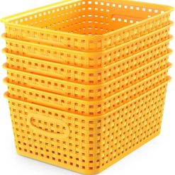 Special Woven Plastic Storage Baskets, 6 Pack White Weave Bins Organizer, 10.1 x 7.55 x 4.1