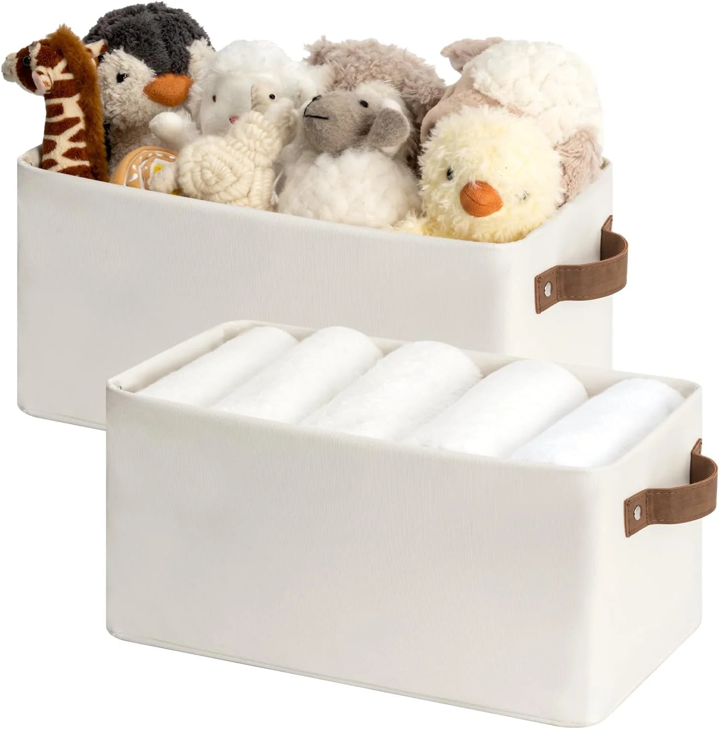 Special StorageWorks Fabric Narrow Storage Bins, Khaki and Beige Stripes, 2-Pack, With Metal Frame, Sturdy Structure - Image 2