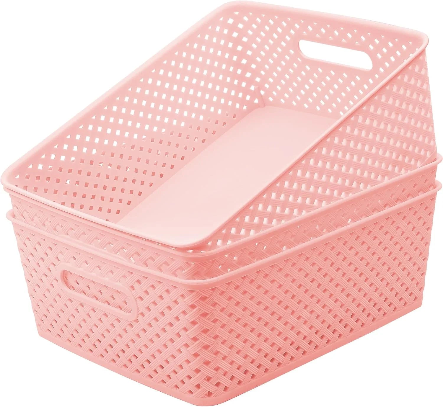 Special 3 Pack Plastic Storage Baskets, Medium, White, Durable Woven Plastic with Built-In Handles - Image 10