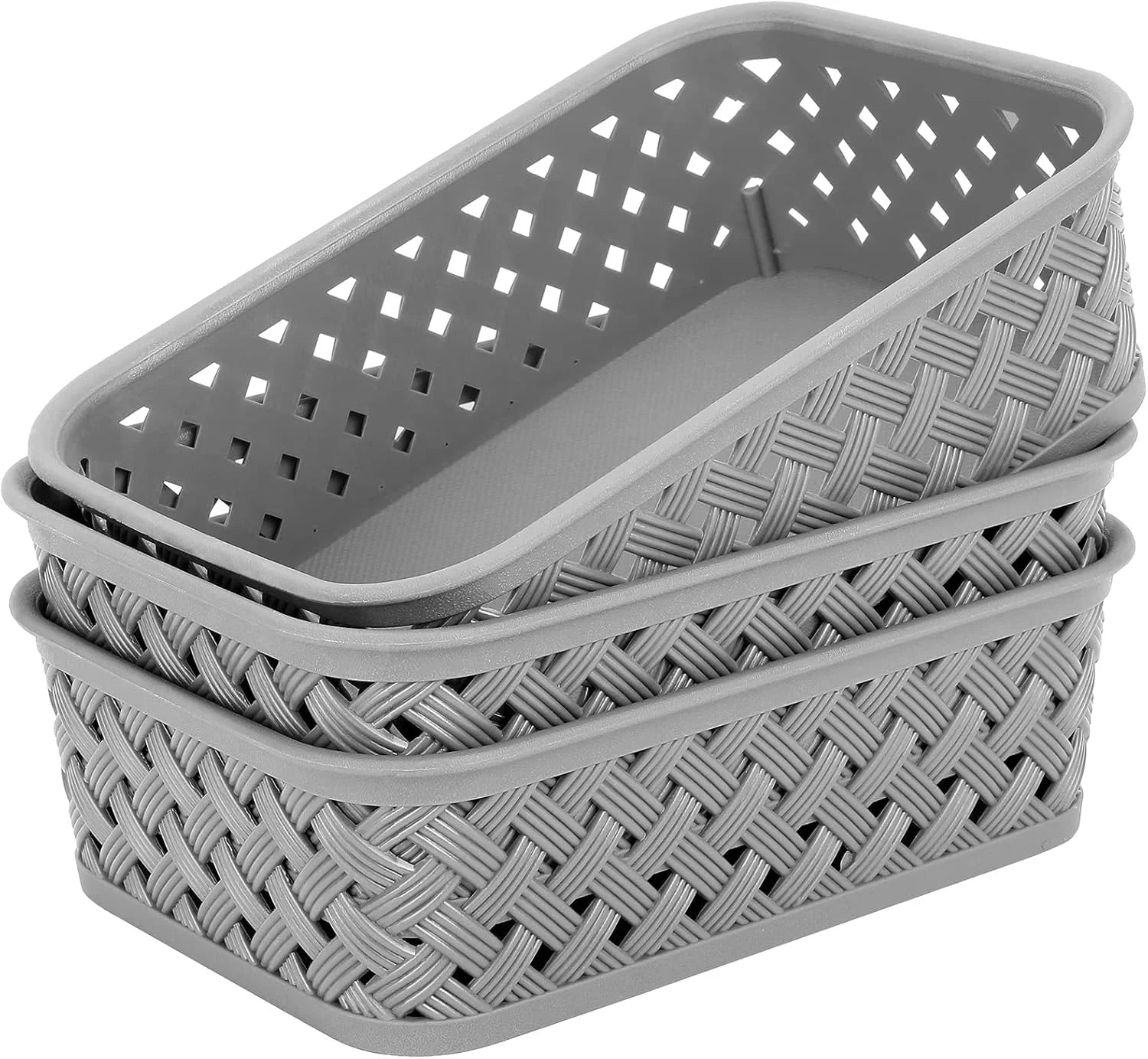 Special 3 Pack Plastic Storage Baskets, Medium, White, Durable Woven Plastic with Built-In Handles - Image 4