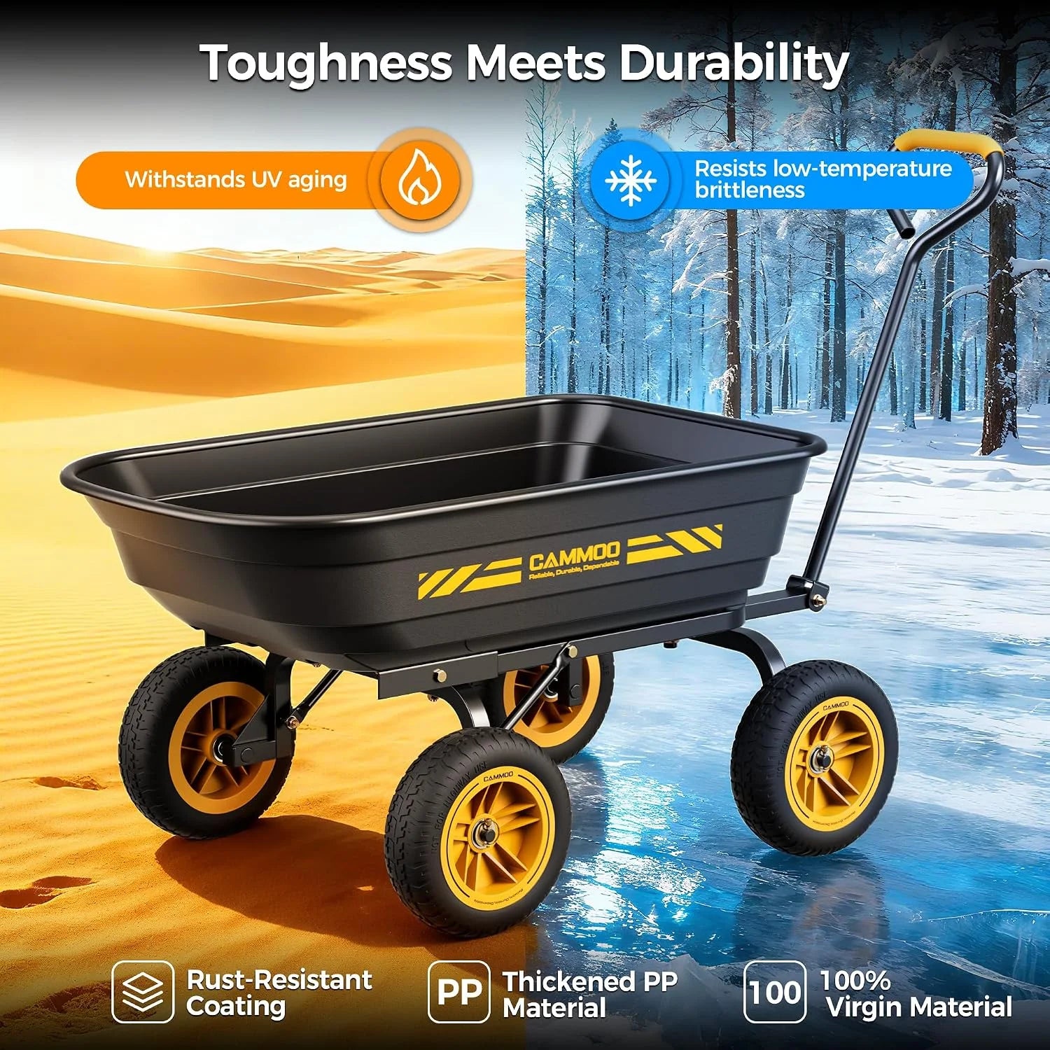 Special 10-in NO-FLAT TIRES 600lb Heavy-Duty Garden Dump Cart 4 Cu.Ft. Utility Wagon with Quick-Release Dumping & Prime - Image 6
