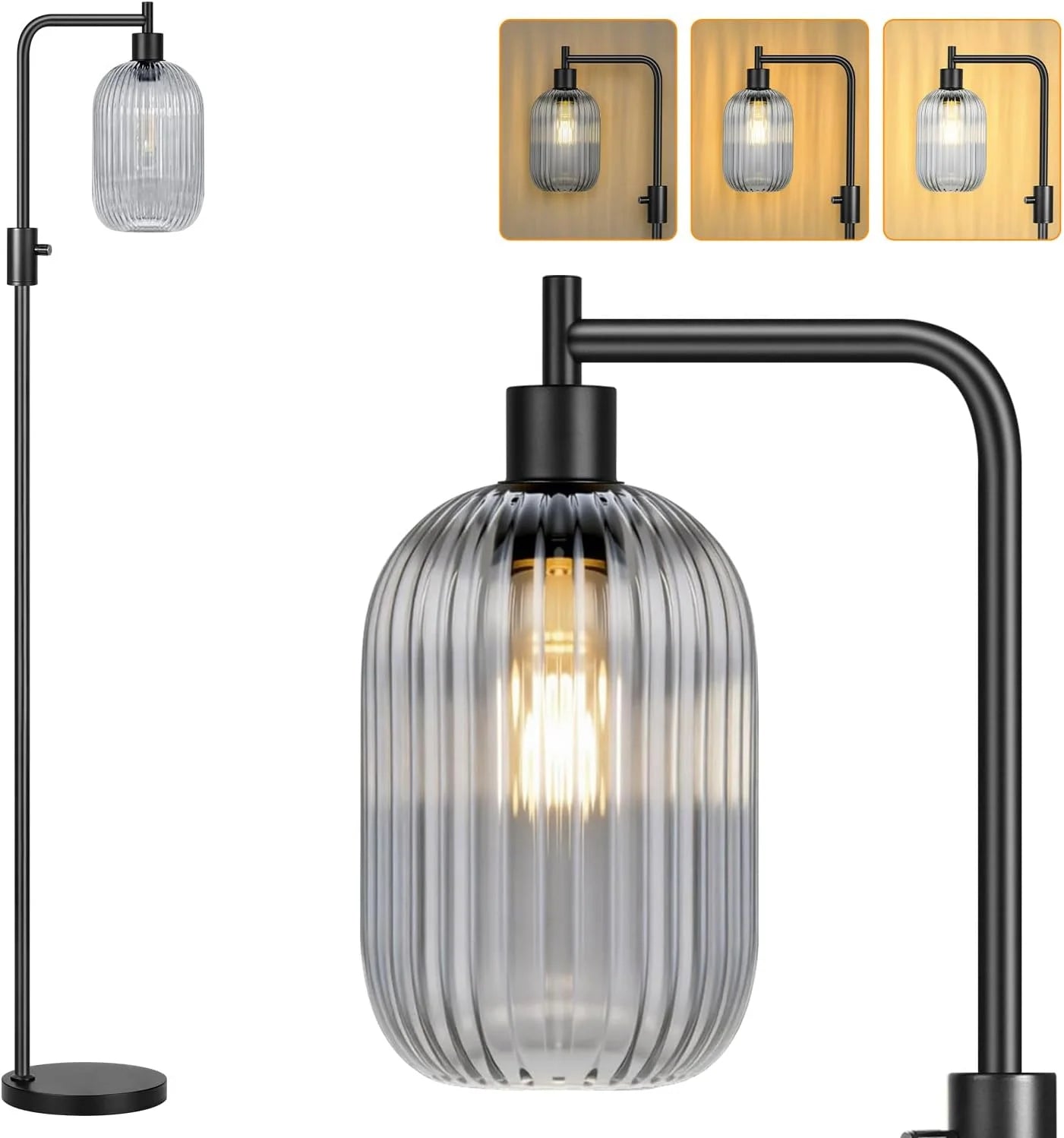 Special Dimmable Floor Lamp for Living Room with Clear Glass Lampshade, Bulb Included, 900LM, Arc Standing Tall Lamp for Bedroom - Image 17