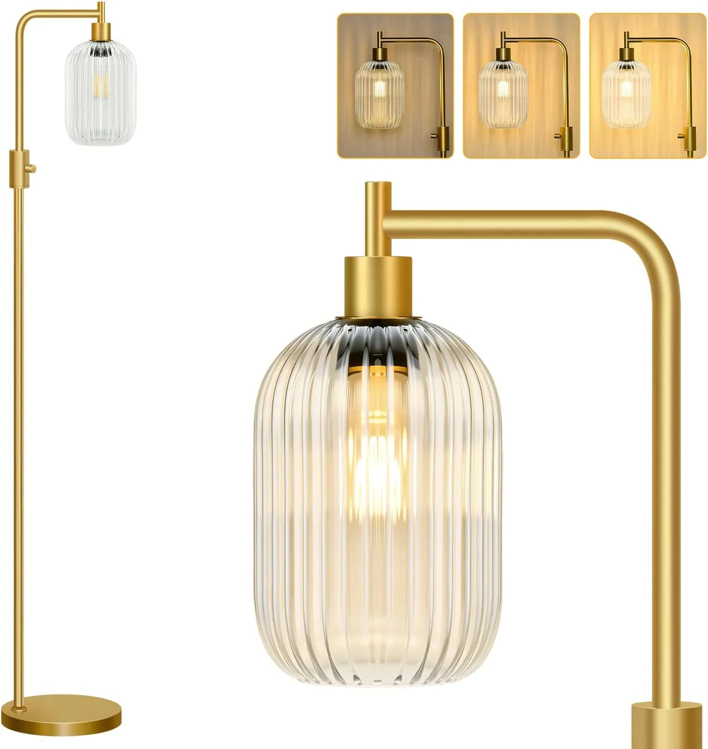 Special Dimmable Floor Lamp for Living Room with Clear Glass Lampshade, Bulb Included, 900LM, Arc Standing Tall Lamp for Bedroom - Image 2