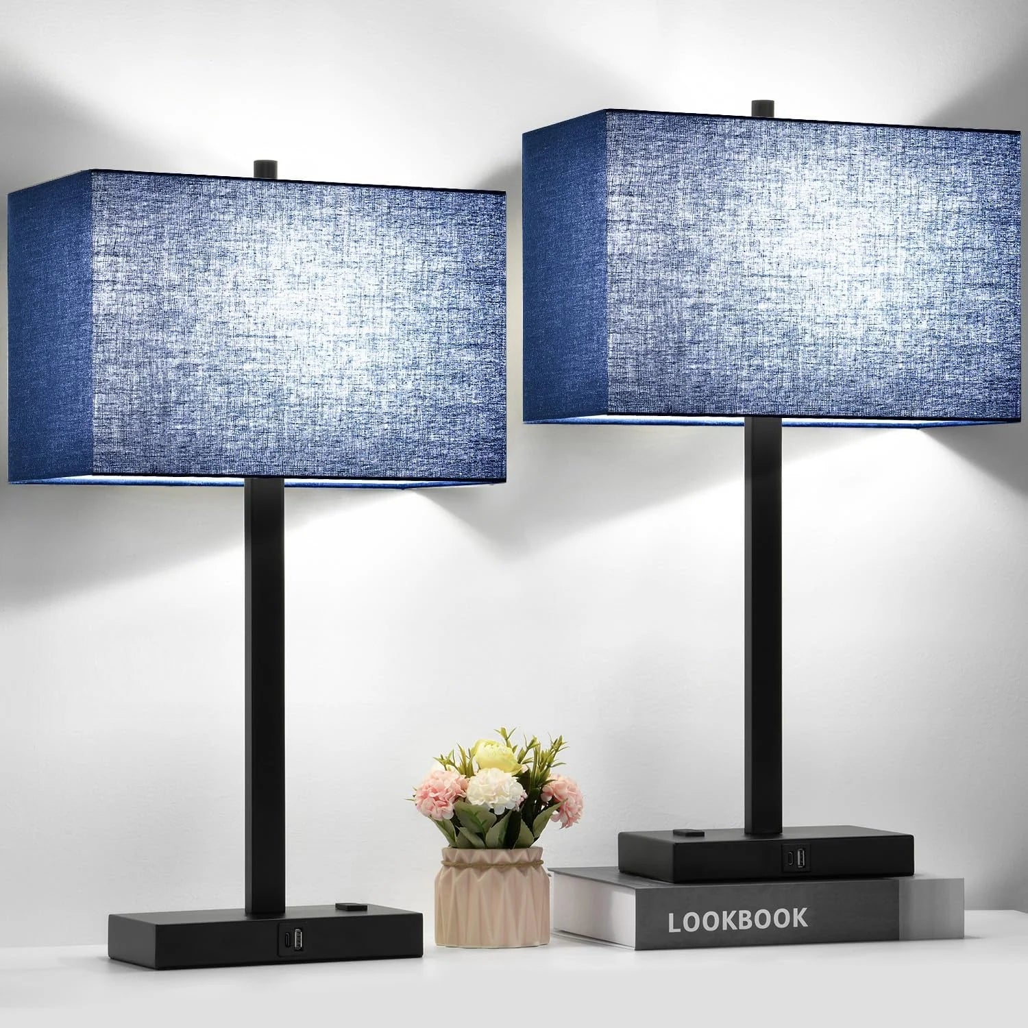 Special Touch Bedside lamps with 2 USB & AC Outlets, Dimmable, Bulb Included - Image 11