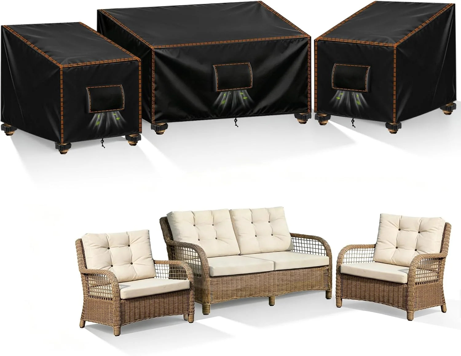 Special SUNICO Patio Furniture Covers Sets 3 PCS Waterproof Outdoor,X-Large,Black