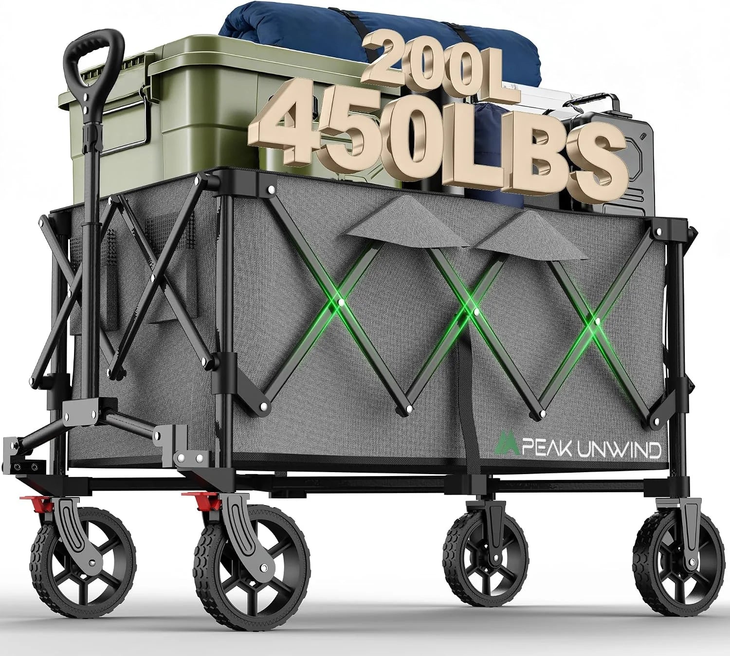 Special Foldable Carts, Collapsible Wagon with Wheels, 450LBS Heavy Duty Beach Wagon Cart