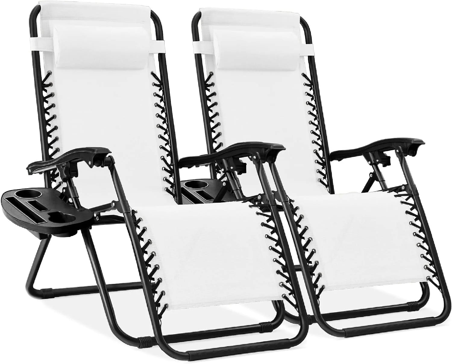 Special Choice Products Set of 2 Adjustable Steel Mesh Zero Gravity Lounge Chair Recliners w/Pillows and Cup Holder Trays - Image 31