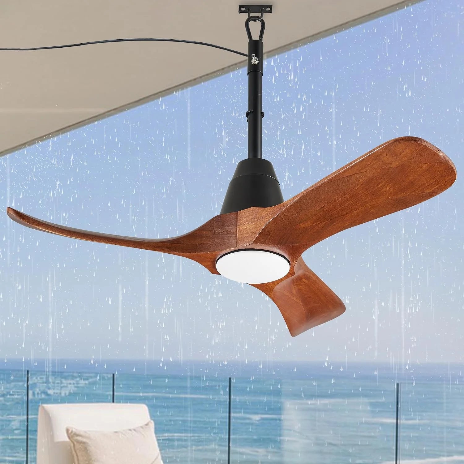 Special 3 Blades Wood Outdoor Ceiling Fan with Light for Patios, Farmhouse Rustic Ceiling Fans with Lights - Image 2
