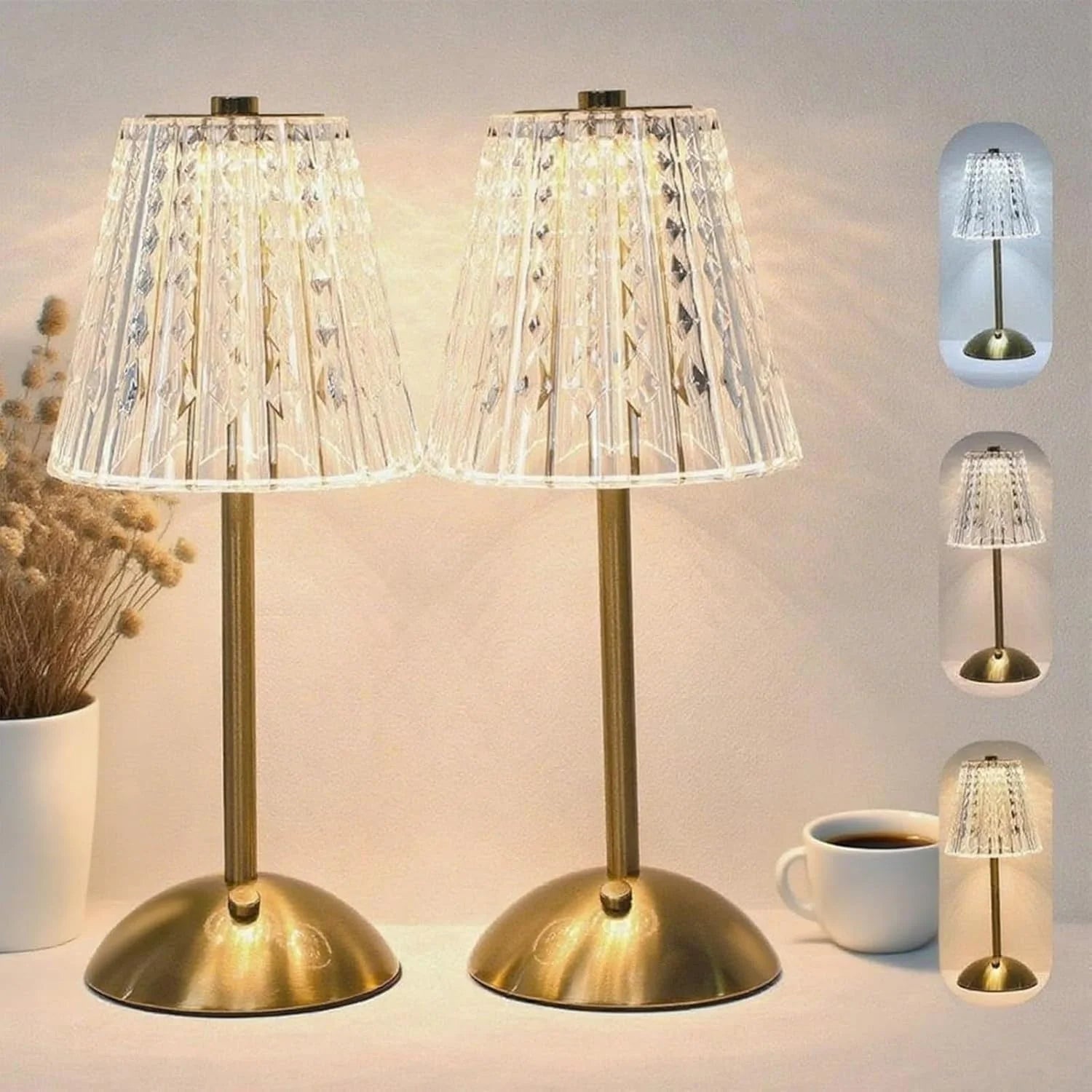 Special 2 Pcs Cordless Rechargeable Table Lamp, Dimmable, 3-Color Temperature