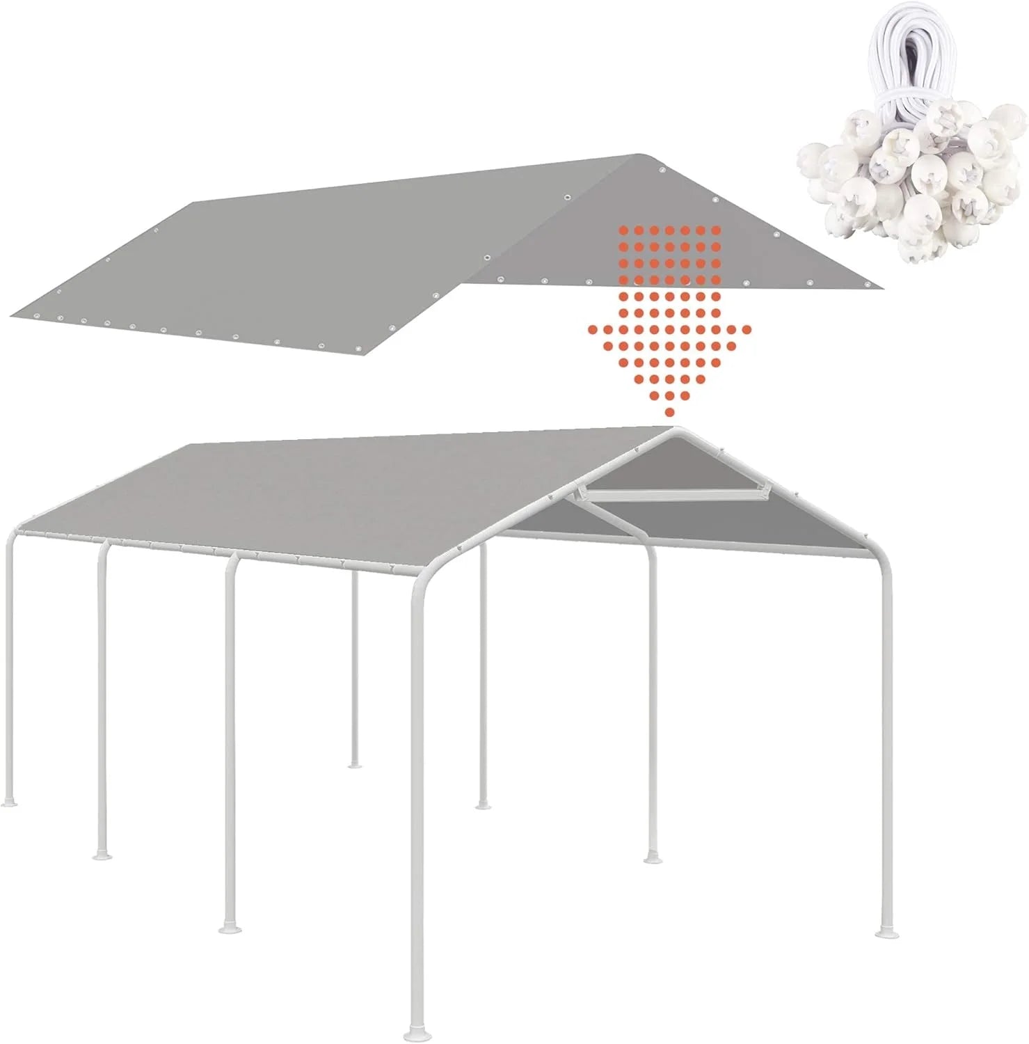 Special 10 x 20 Ft Carport Replacement Canopy Cover Garage Top Tent Shelter Tarp with Free 44 Ball Bungee Cords