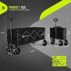Special HIKEMOON 34" Extra Long Folding Wagon Wide Wheels, 120L 360LBS Black