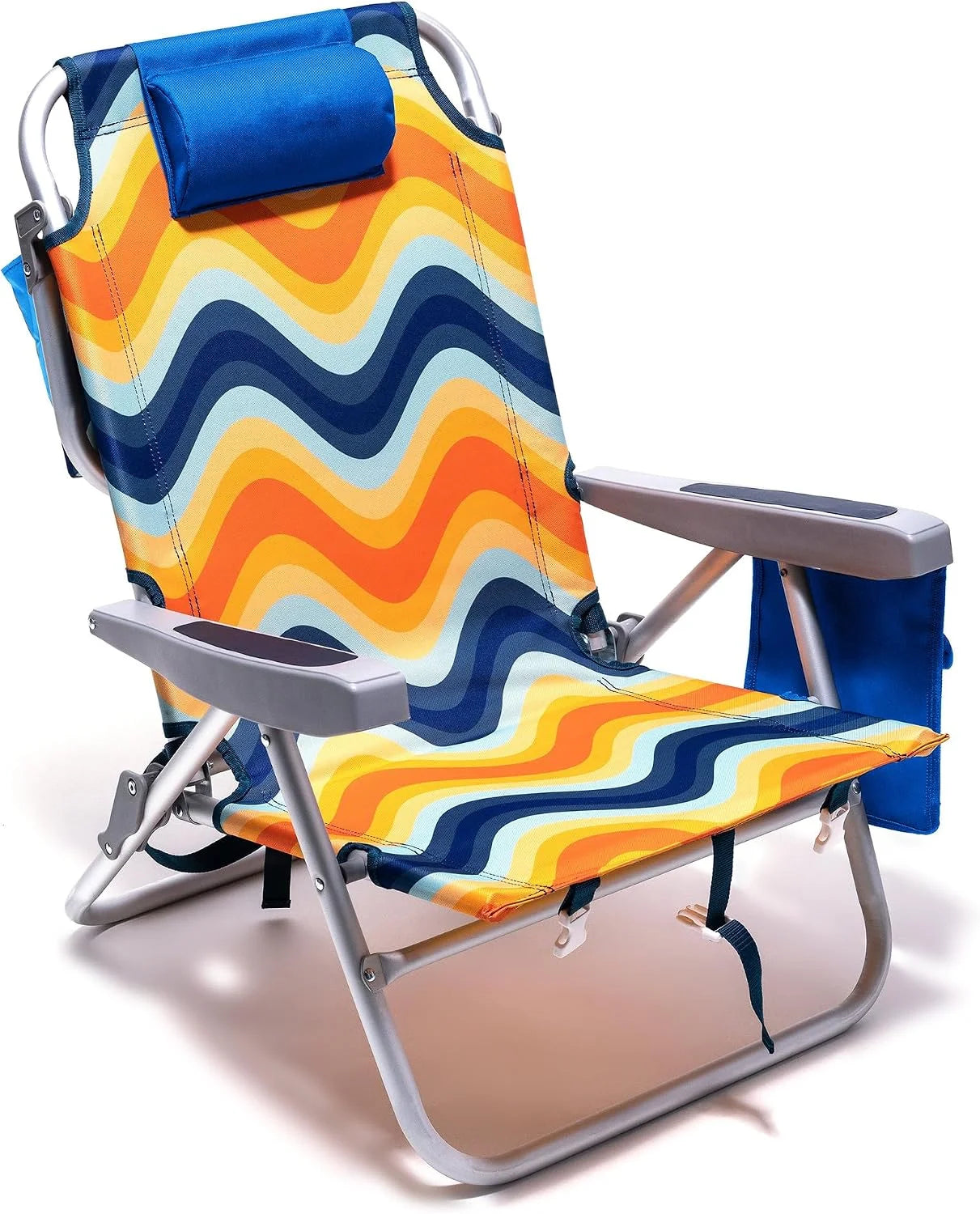 Special Low Beach Chair 2 Pack, 5-Position Lay Flat Reclining, Backpack Portable Folding Chairs with Cooler Bag & Cup - Image 10