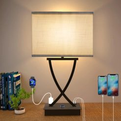 Alternative view of Special Fully Dimmable Medium Table Lamp for Bedroom with Type C/USB Charging Port and 1 AC Outlet White Shade 21.38