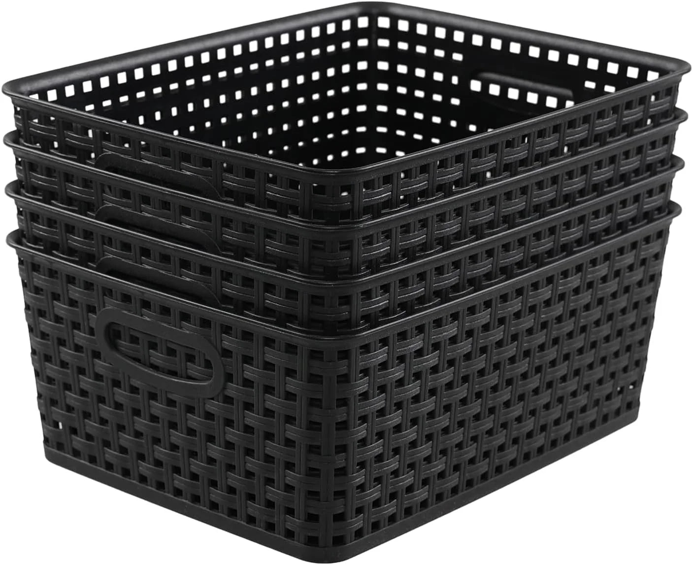 Special Weave Storage Baskets, Plastic Shelf Basket Bins, Black, 4 Packs
