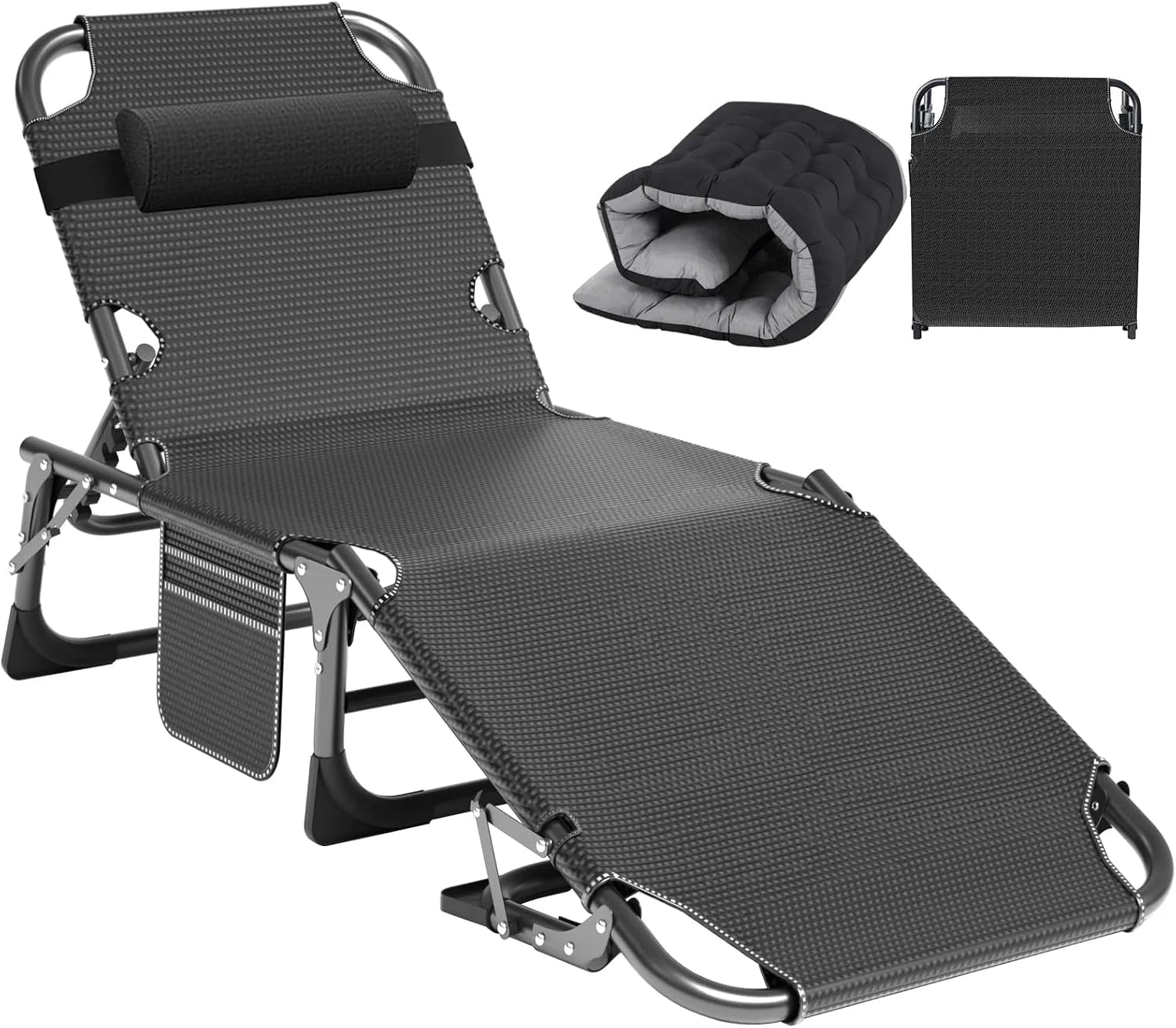 Special Heavy Duty Tanning Chair, Outdoor 5-Position Folding Chaise Lounge Chair with Pad, Portable Beach Lounge Chair - Image 6