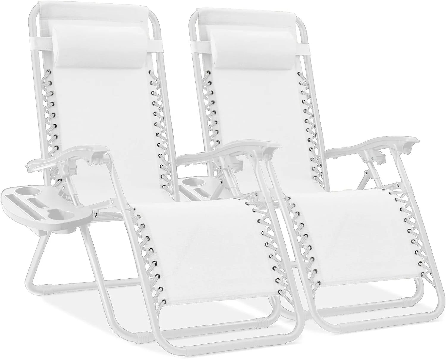 Special Choice Products Set of 2 Adjustable Steel Mesh Zero Gravity Lounge Chair Recliners w/Pillows and Cup Holder Trays - Image 39