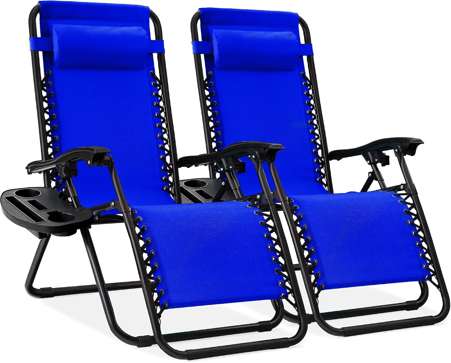 Special Choice Products Set of 2 Adjustable Steel Mesh Zero Gravity Lounge Chair Recliners w/Pillows and Cup Holder Trays - Image 35