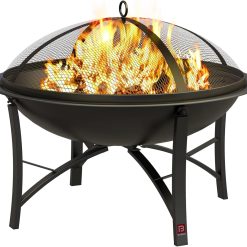 Alternative view of Special Beauty Fire Pit for Outside Wood Burning, BBQ Grill Steel Fire Bowl with Spark Screen Cover
