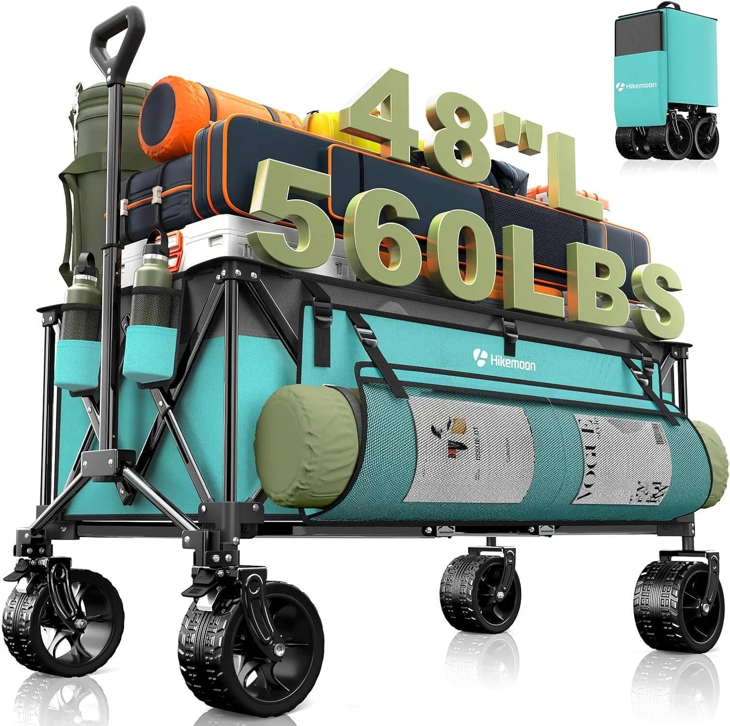 Special HIKEMOON 48" Extra Large Collapsible Wagon with Big Wheels, 300L Black - Image 6