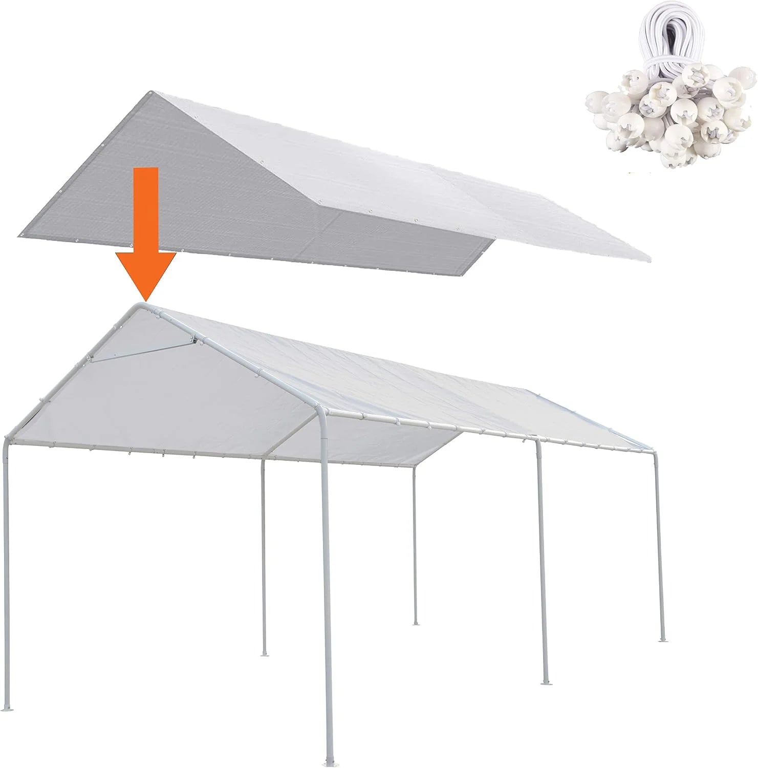 Special 10 x 20 Ft Carport Replacement Canopy Cover Garage Top Tent Shelter Tarp with Free 44 Ball Bungee Cords - Image 2