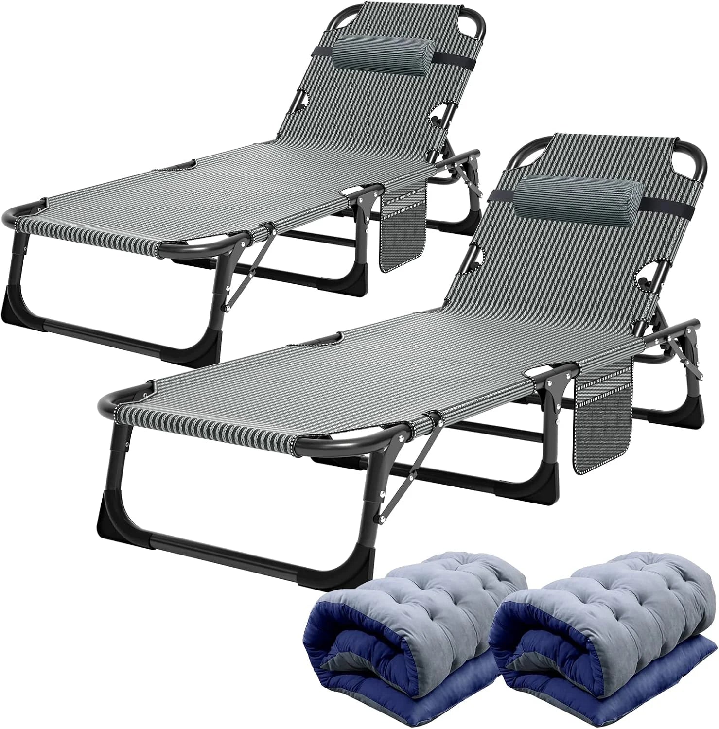 Special Heavy Duty Tanning Chair, Outdoor 5-Position Folding Chaise Lounge Chair with Pad, Portable Beach Lounge Chair - Image 15