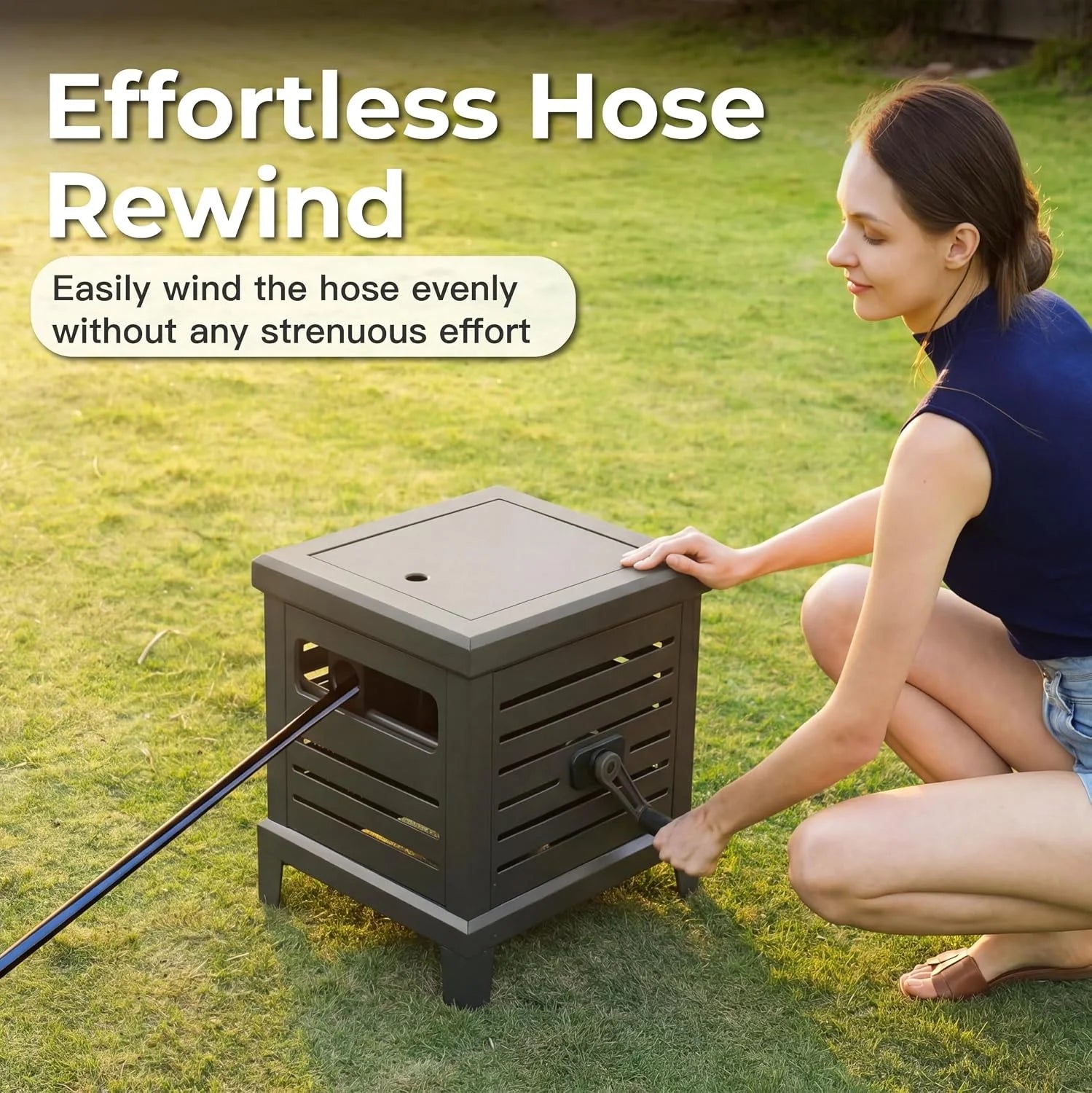Special Hose Reel, Heavy Duty Metal Deck Box Hideaway Holds 125 ft x 5/8 Hose - Image 5