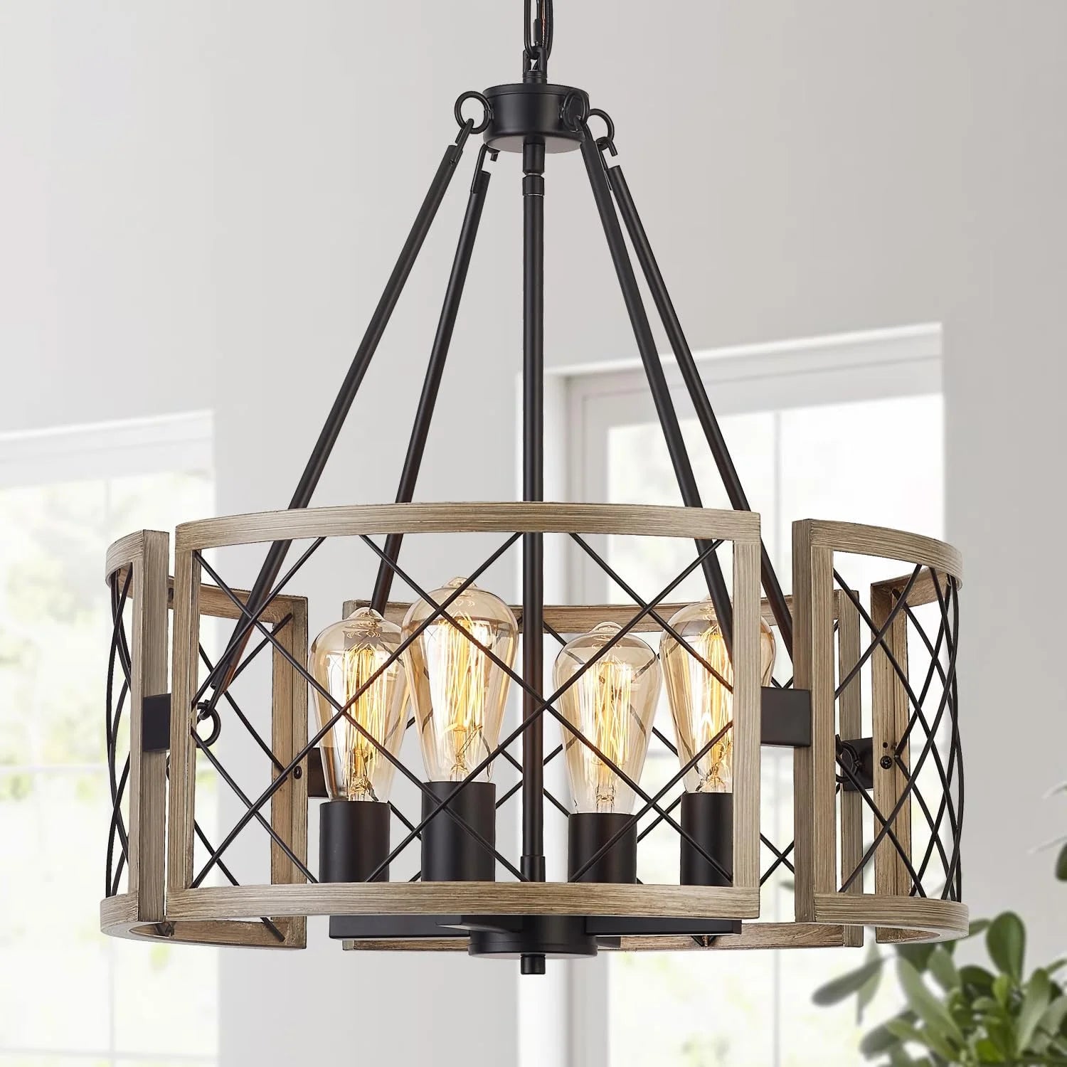 Special SANTOSTOCK D19” Farmhouse Chandelier, Rustic Hanging Lights for Entryway Foyer Bedroom Living Room