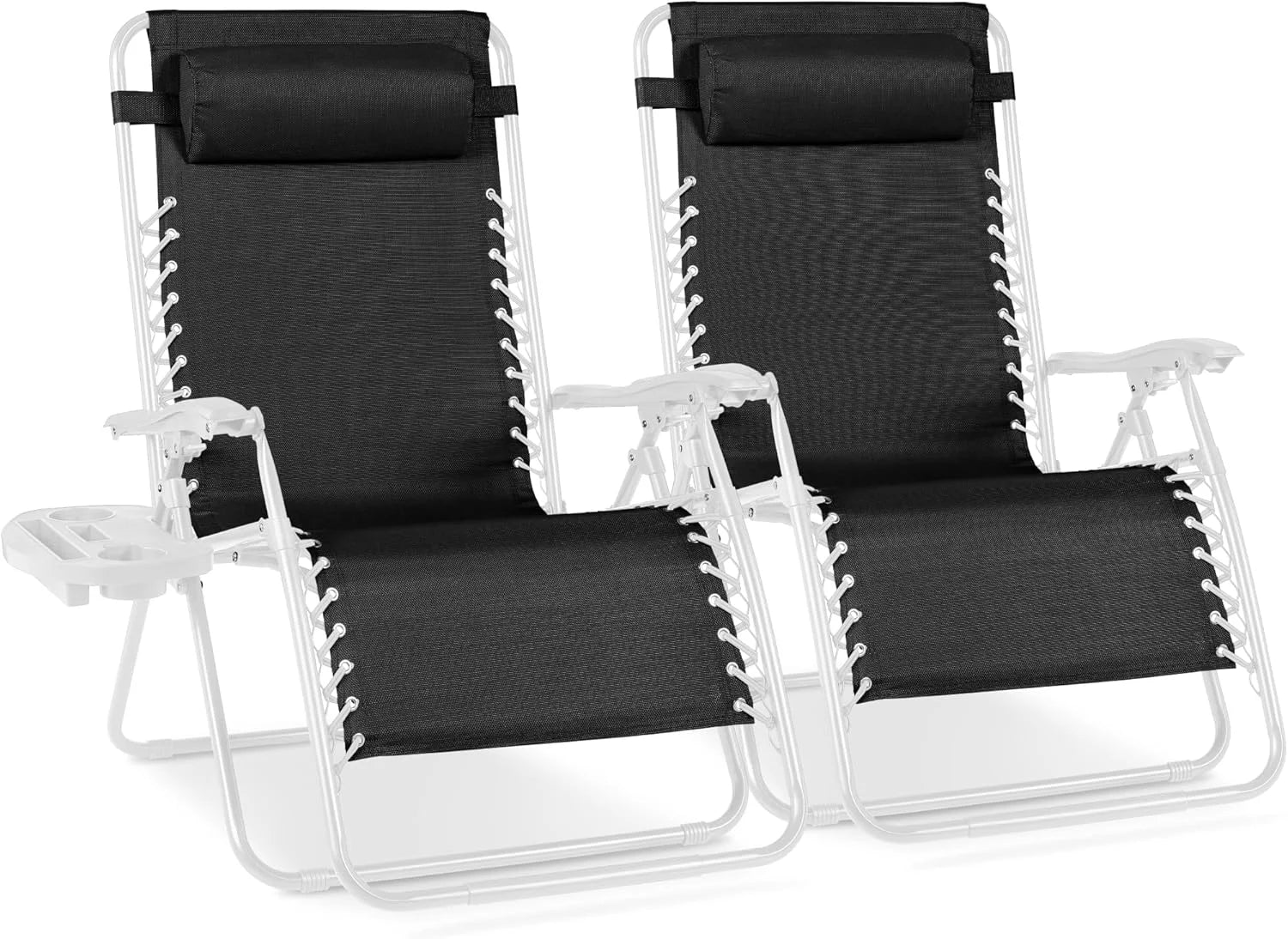 Special Choice Products Set of 2 Adjustable Steel Mesh Zero Gravity Lounge Chair Recliners w/Pillows and Cup Holder Trays - Image 24