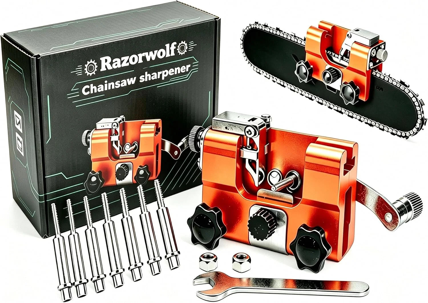 Special Chainsaw Sharpener, Lightweight Portable Manual Chain Sharpening Tool Includes 7 Grinding Stones - Image 2