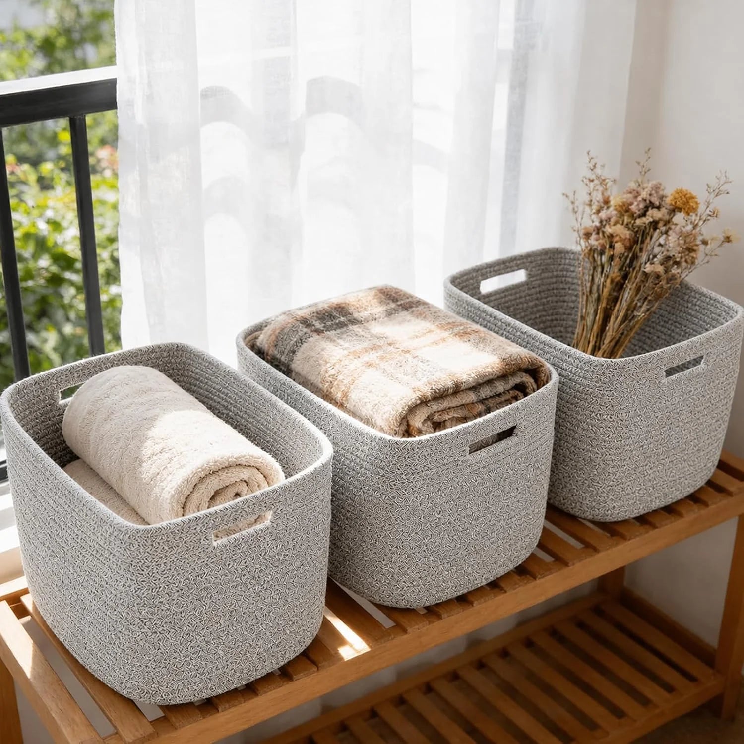 Special 3 Pack Woven Baskets,Storage Baskets for Shelves with Handles, 13.5×11×9.5,Closet Baskets,Gift Basket,Nursery - Image 5
