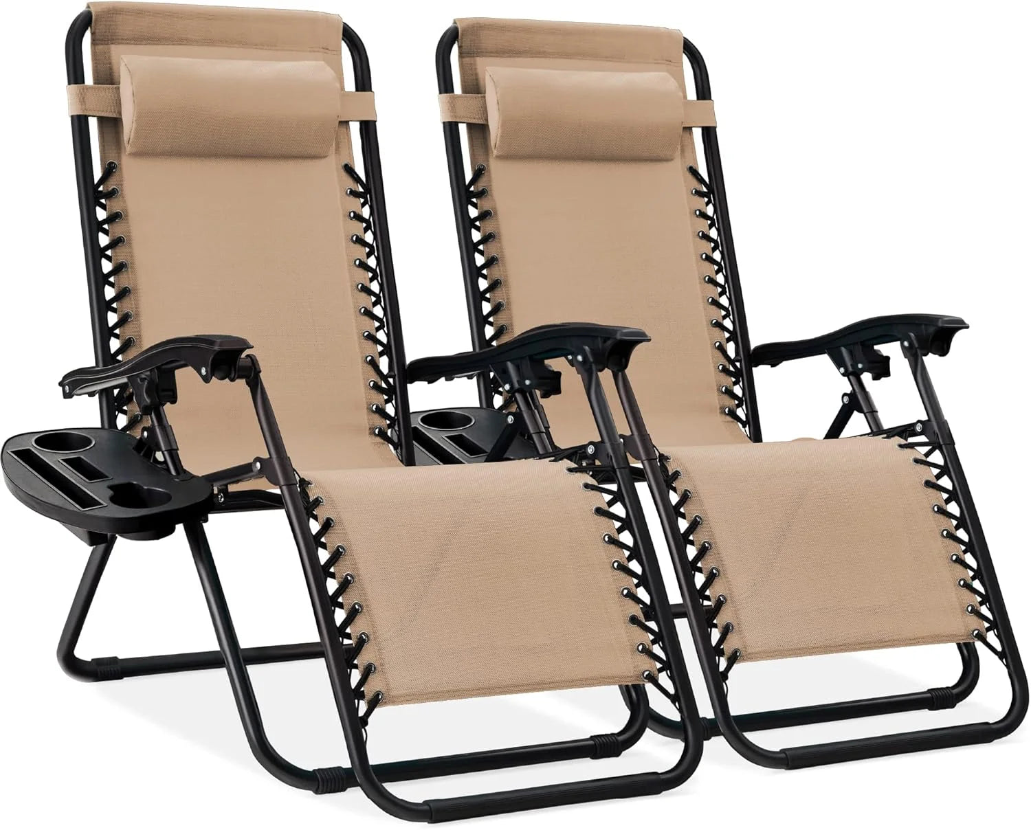 Special Choice Products Set of 2 Adjustable Steel Mesh Zero Gravity Lounge Chair Recliners w/Pillows and Cup Holder Trays - Image 38